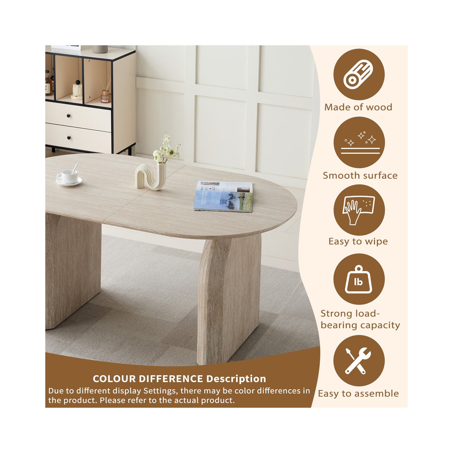 Sumdeal Oval Wood-Look Dining Table for Modern Dining Rooms - detail image 4
