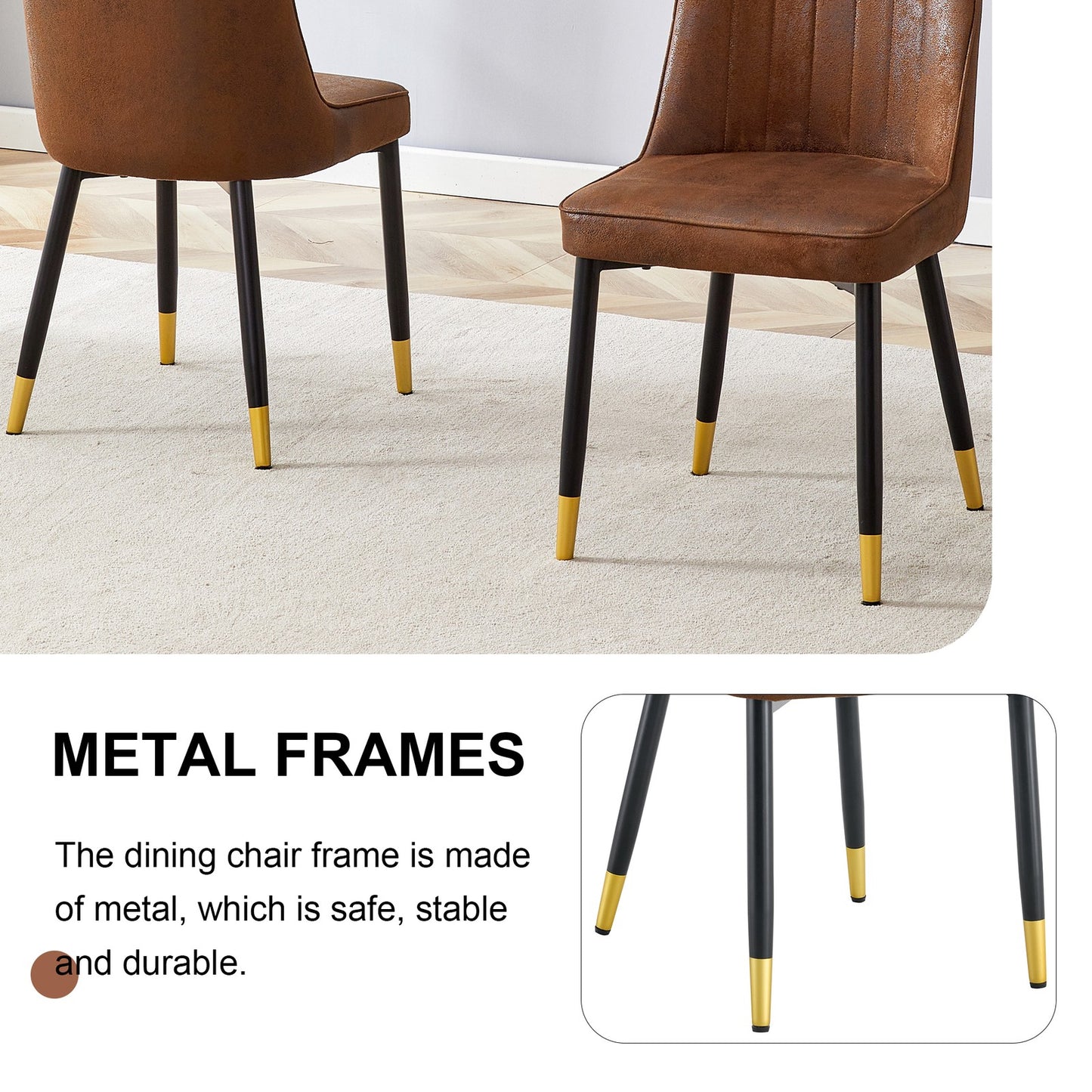 Sumdeal Brown and Black Upholstered Dining Chairs Set of 2 with Black Legs - product image 6