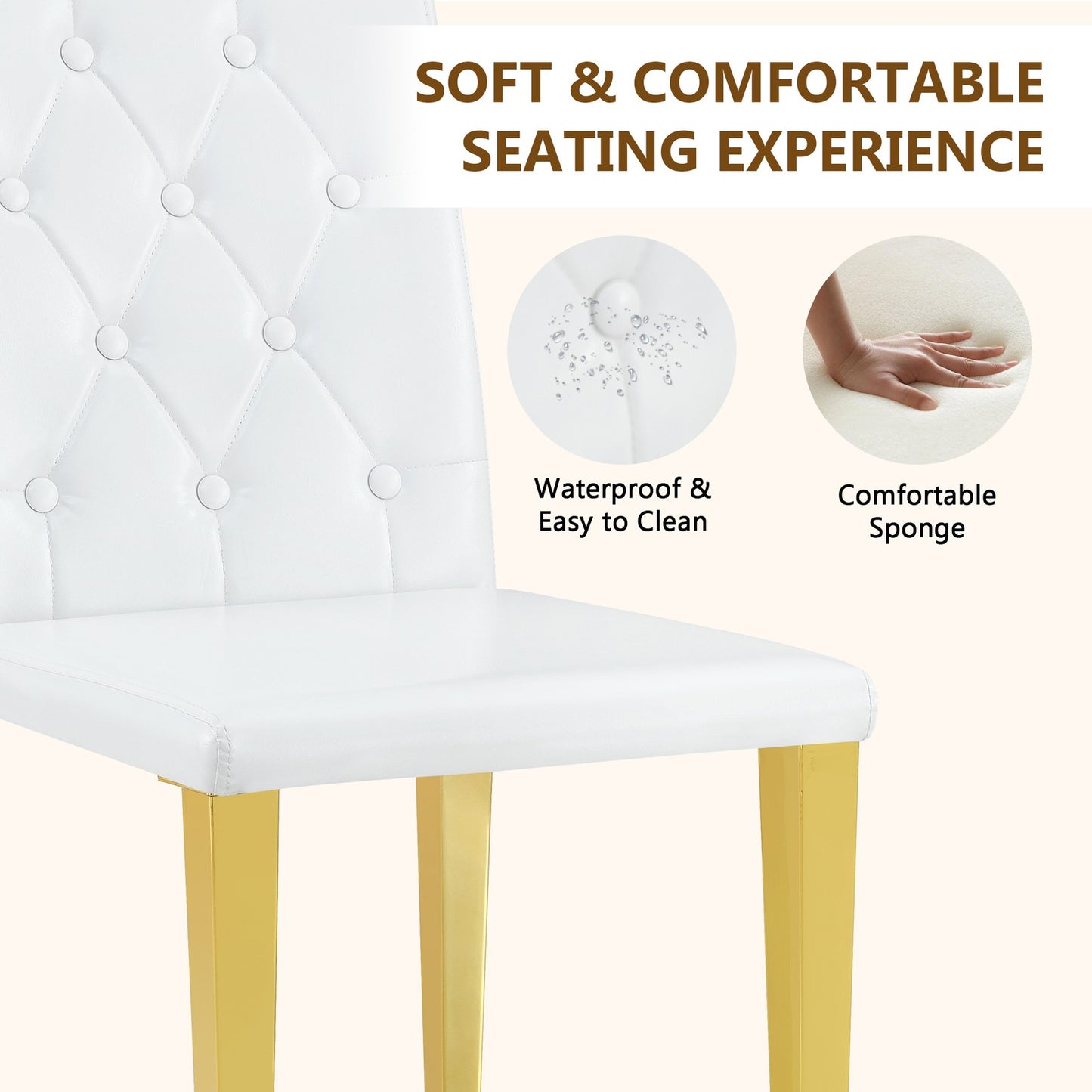 Sumdeal White and Gold PU Leather Dining Chairs Set of 4 with Gold Legs - product image 6