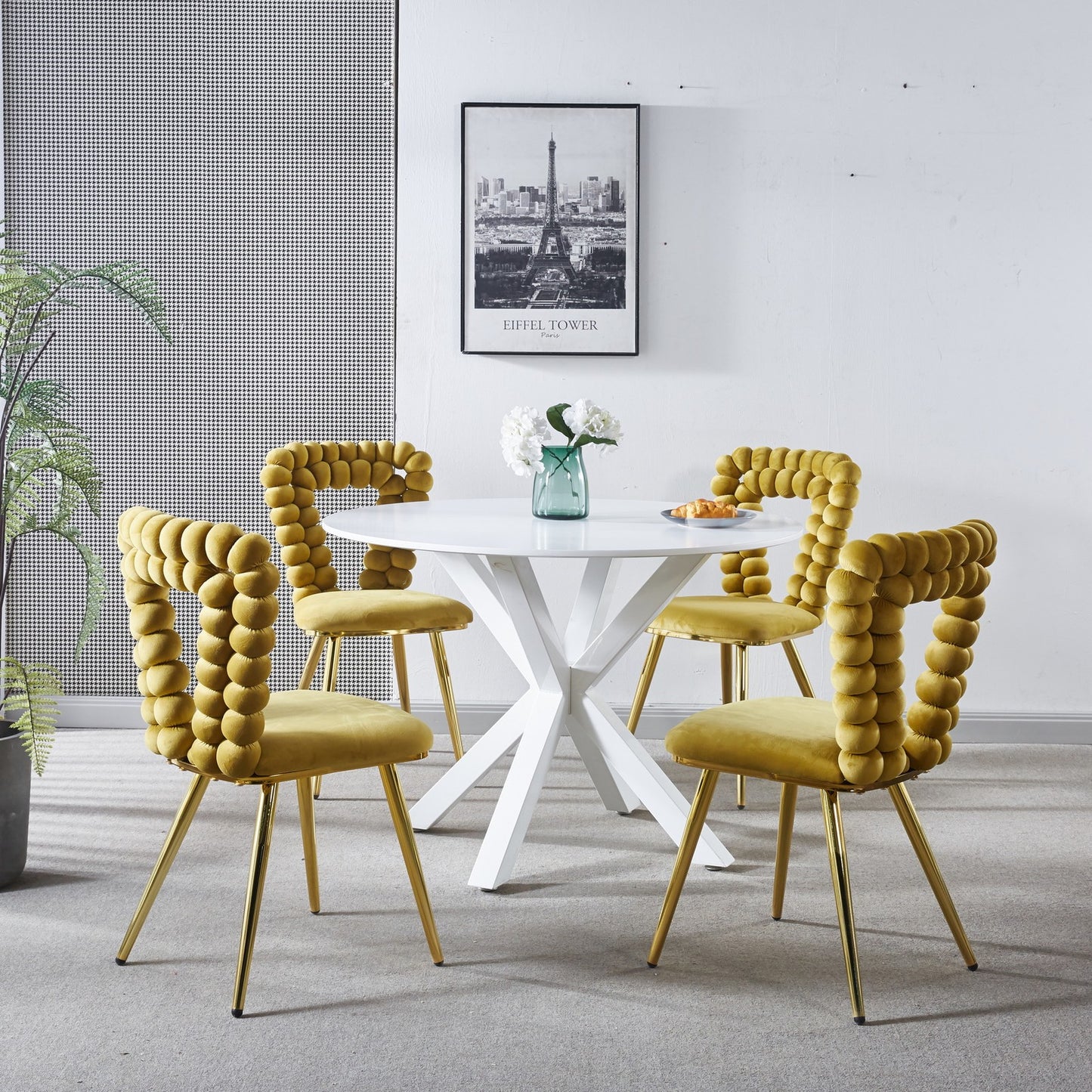 Sumdeal Yellow Fabric Dining Chairs Set of 4 with Gold Legs - product image 6