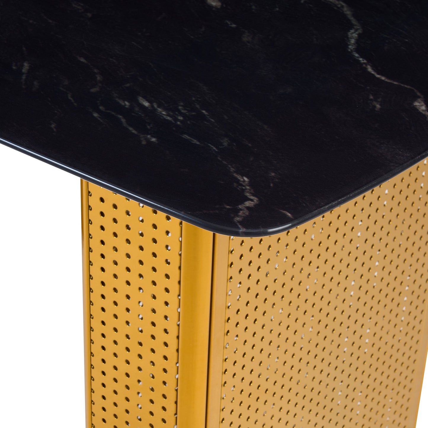 Sumdeal Black Glass Dining Table with Gold Dual-Pedestal Base - detail image 7