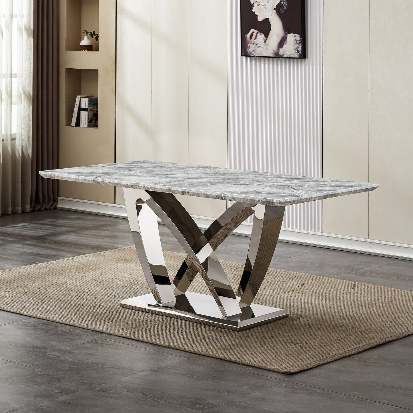 Sumdeal Rectangular Faux Marble Dining Table for Modern Dining Rooms - variant-main image 9
