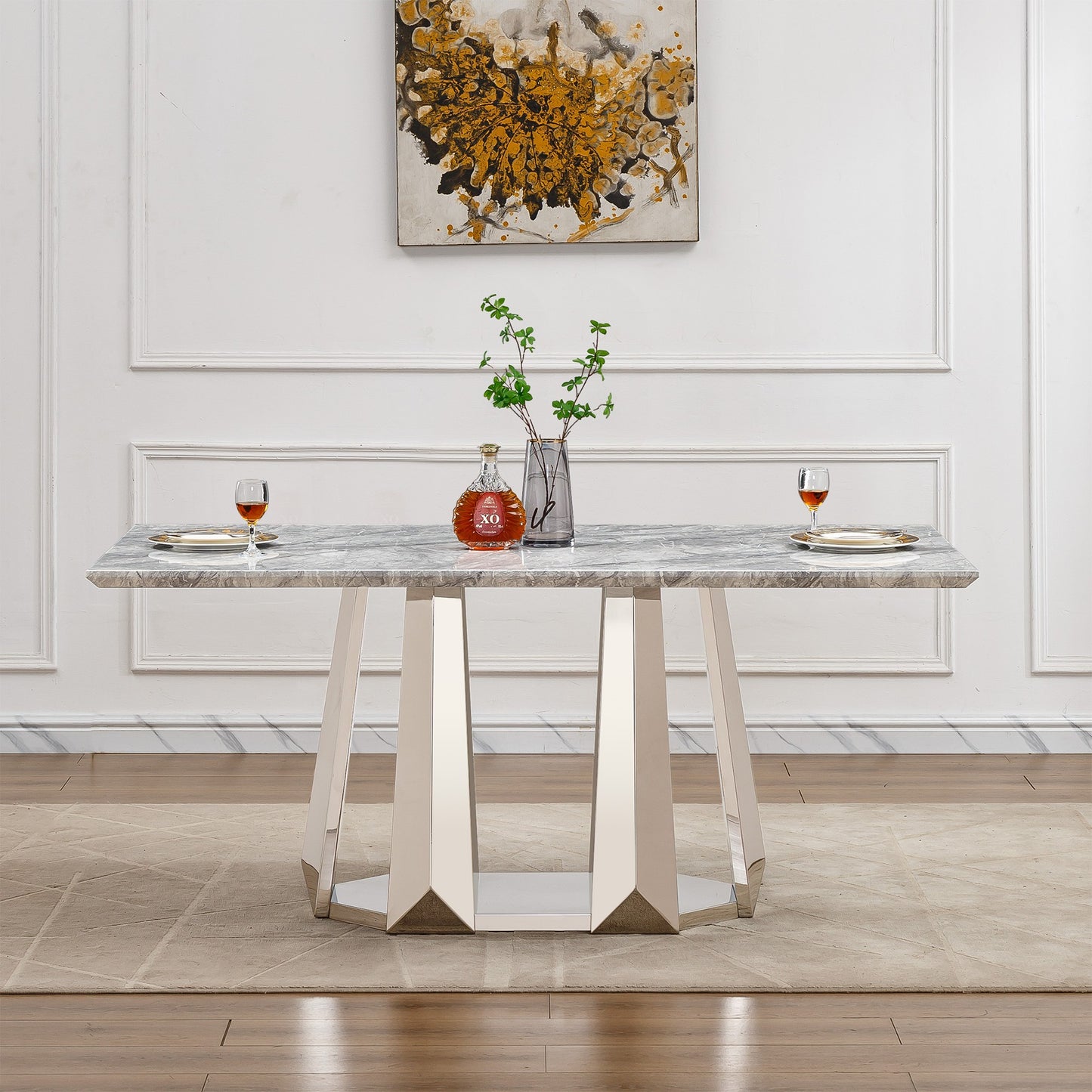 Sumdeal Rectangular Faux Marble Dining Table for Modern Dining Rooms - variant-main image 10