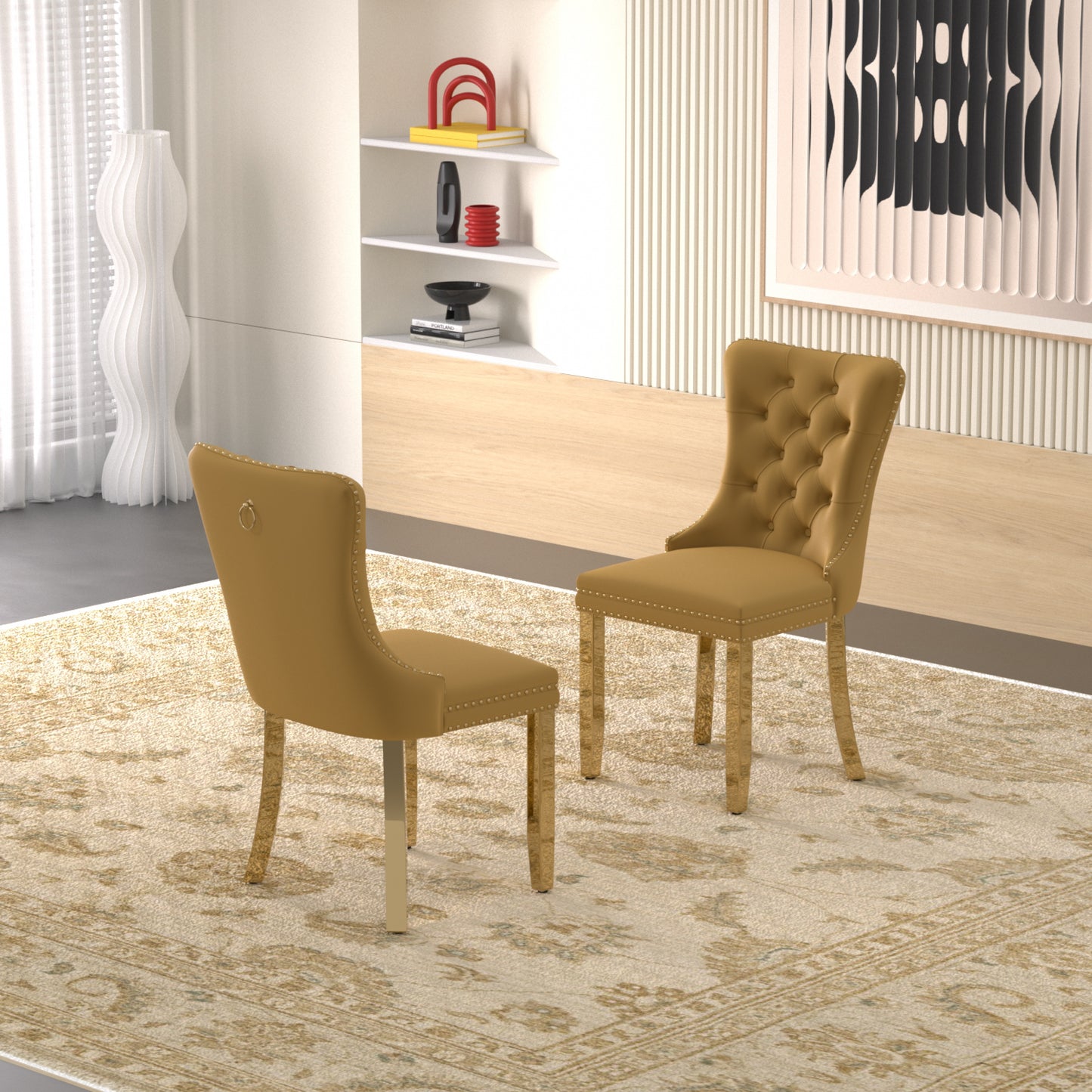 Sumdeal Velvet Dining Chairs Set of 6, Tall Back Side Chair, Modern Upholstered High-end Tufted Side Chair with Button Back Ring