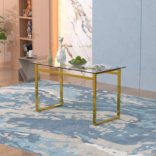 Sumdeal Modern Glass Dining Table for 4-6 People | Rectangle Glass Dining Table for 4 | Kitchen Glass Dining Table with Metal Legs