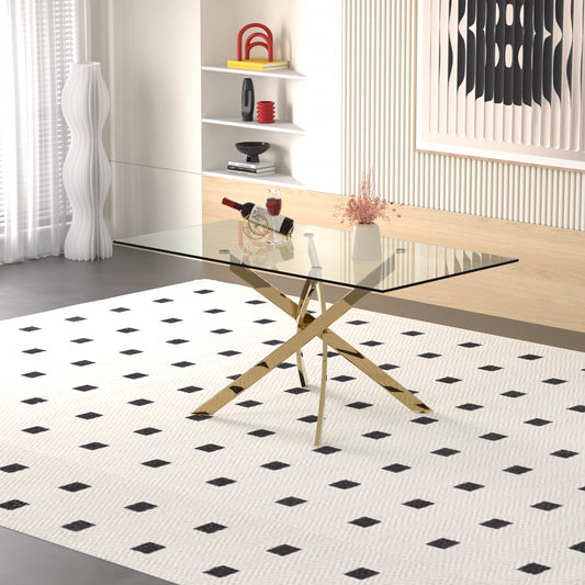 Sumdeal 63" Rectangle Glass Dining Table for 4-6 people