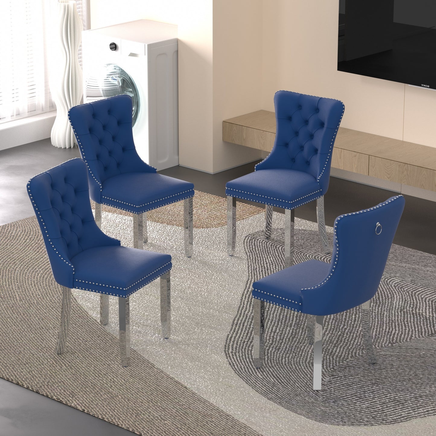 Sumdeal Velvet Dining Chairs Set of 6, Tall Back Side Chair, Modern Upholstered High-end Tufted Side Chair with Button Back Ring