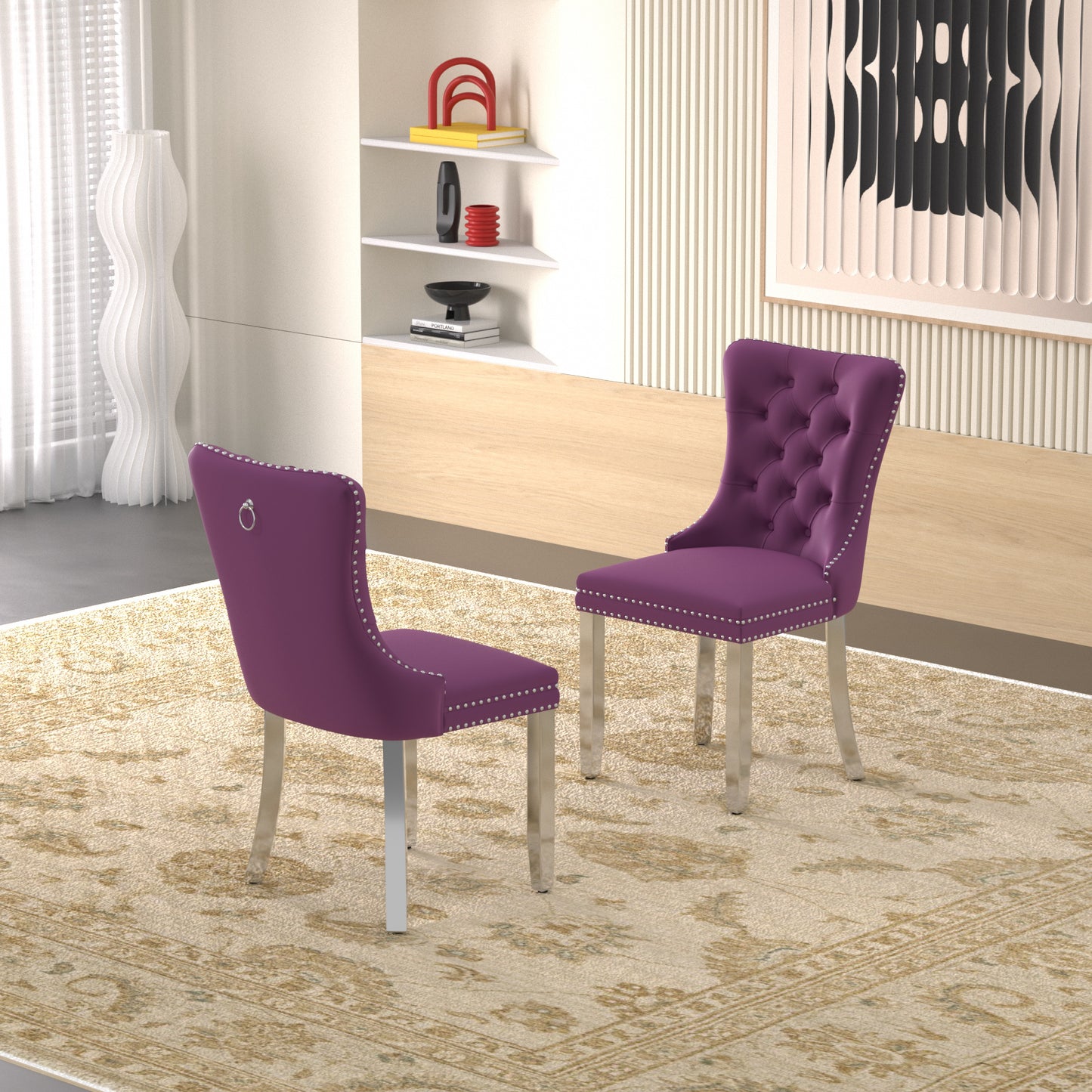 Sumdeal Velvet Dining Chairs Set of 6, Tall Back Side Chair, Modern Upholstered High-end Tufted Side Chair with Button Back Ring