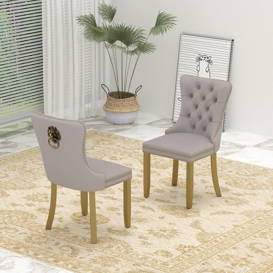 Sumdeal Mid-Century Modern Dining Chairs with Lion Head Pull Ring - High-End Tufted Velvet Upholstered Accent Chairs with Golden Legs & Nailhead Trim