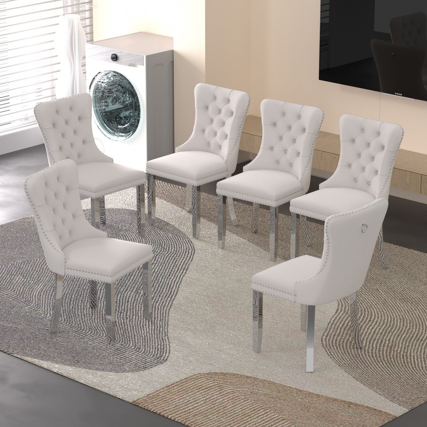 Sumdeal Velvet Dining Chairs Set of 6, Tall Back Side Chair, Modern Upholstered High-end Tufted Side Chair with Button Back Ring