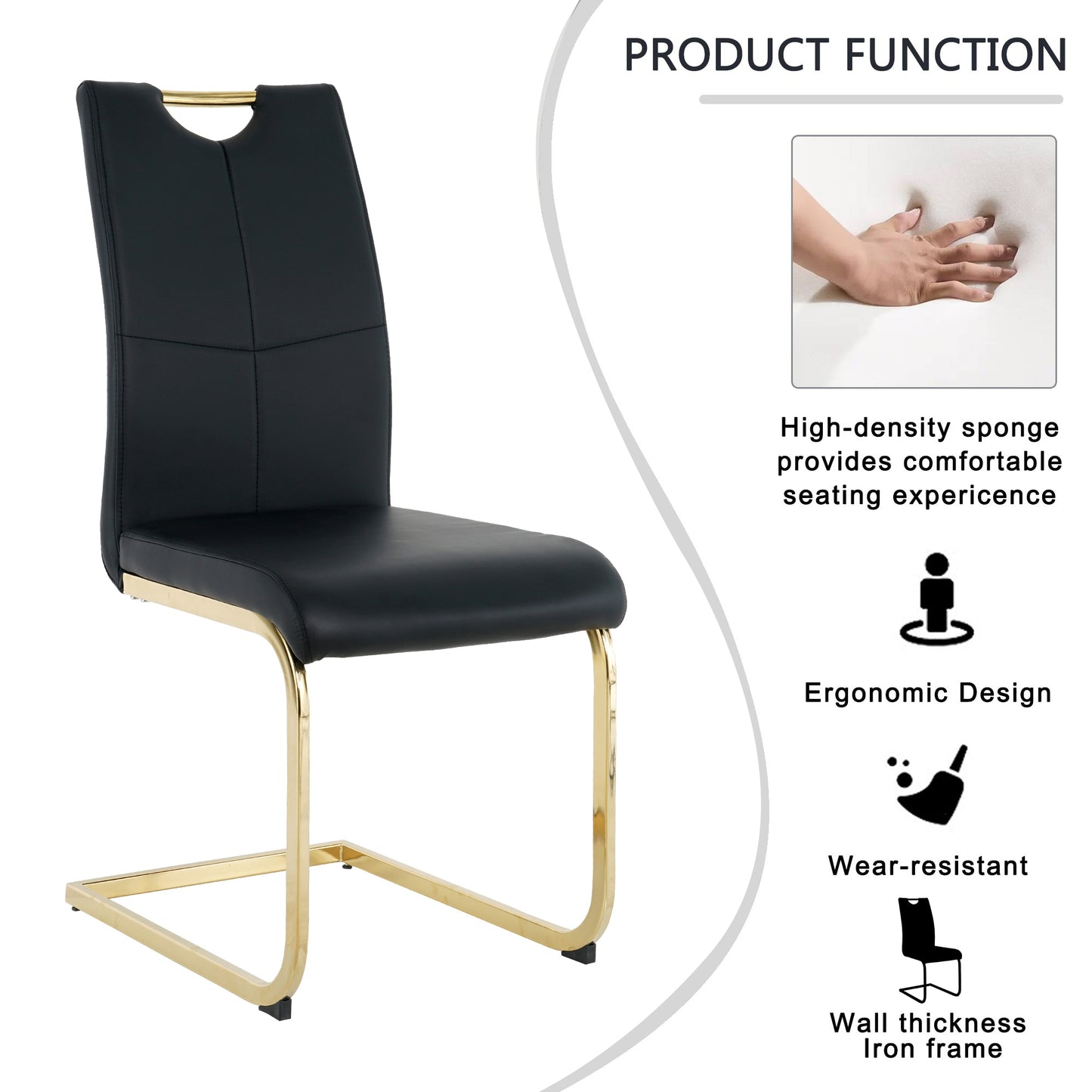 Sumdeal 47" Modern Round Glass Dining Table Room Sets for 4,Dining Table with 4 PU Leather Dining Chairs