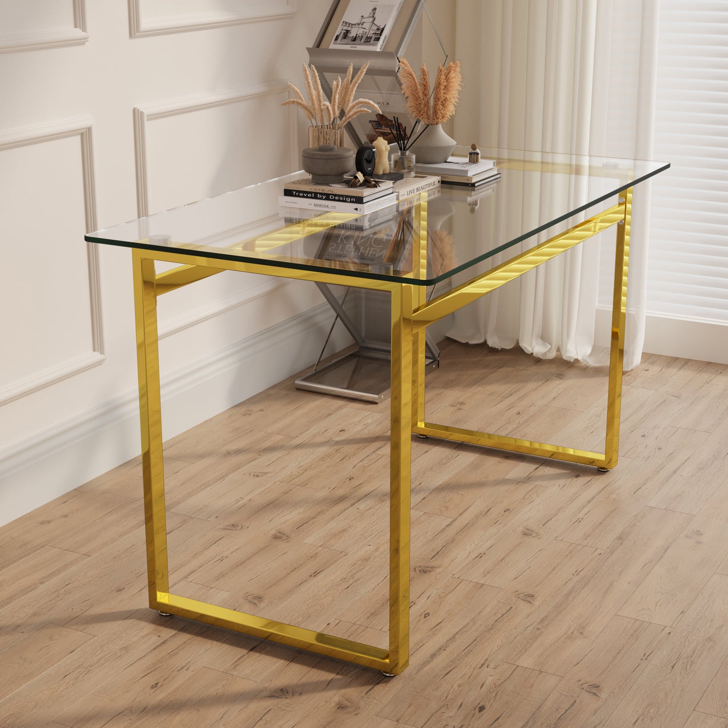 Sumdeal Modern Glass Dining Table for 4-6 People | Rectangle Glass Dining Table for 4 | Kitchen Glass Dining Table with Metal Legs