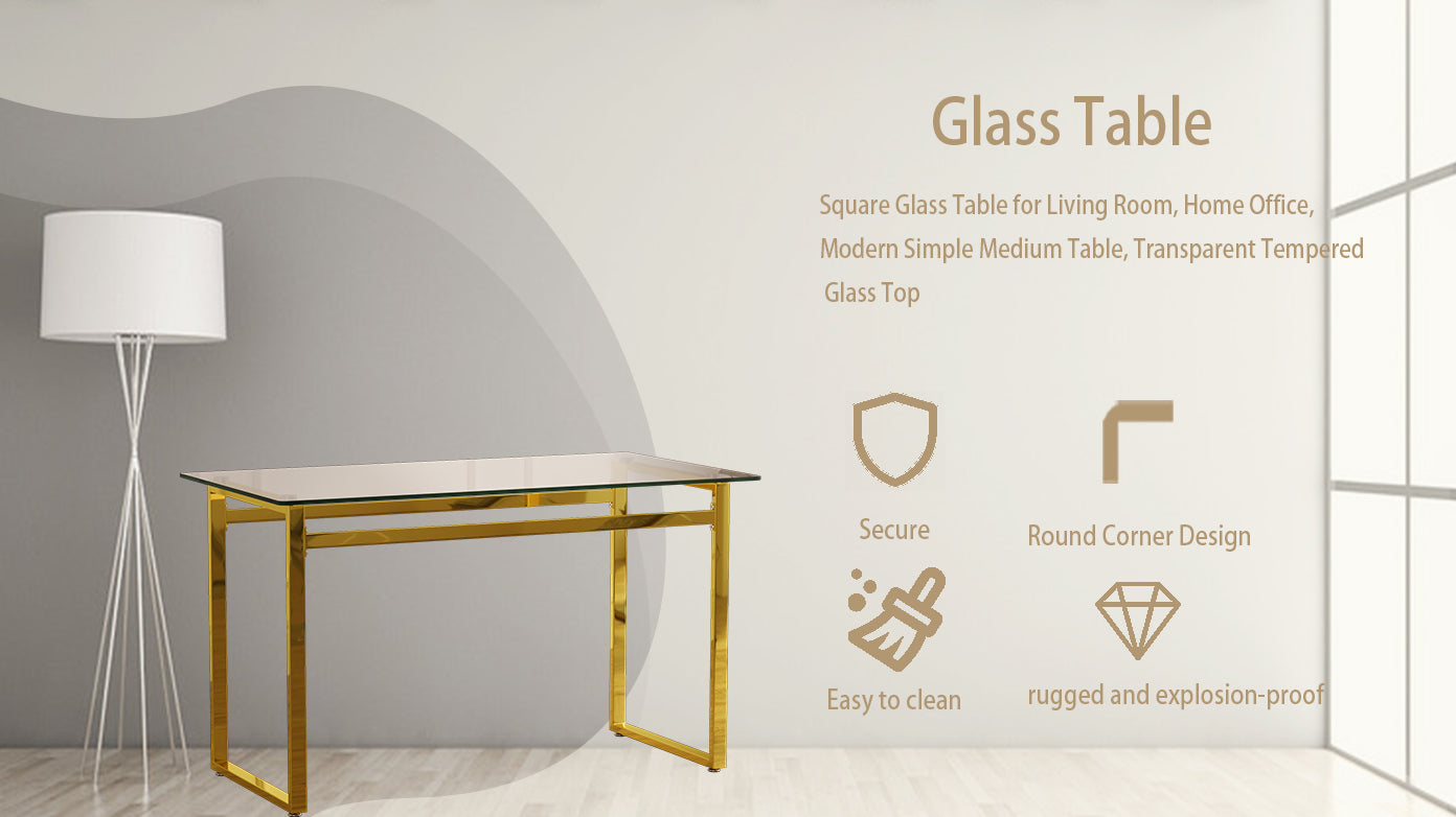 Sumdeal Modern Glass Dining Table for 4-6 People | Rectangle Glass Dining Table for 4 | Kitchen Glass Dining Table with Metal Legs
