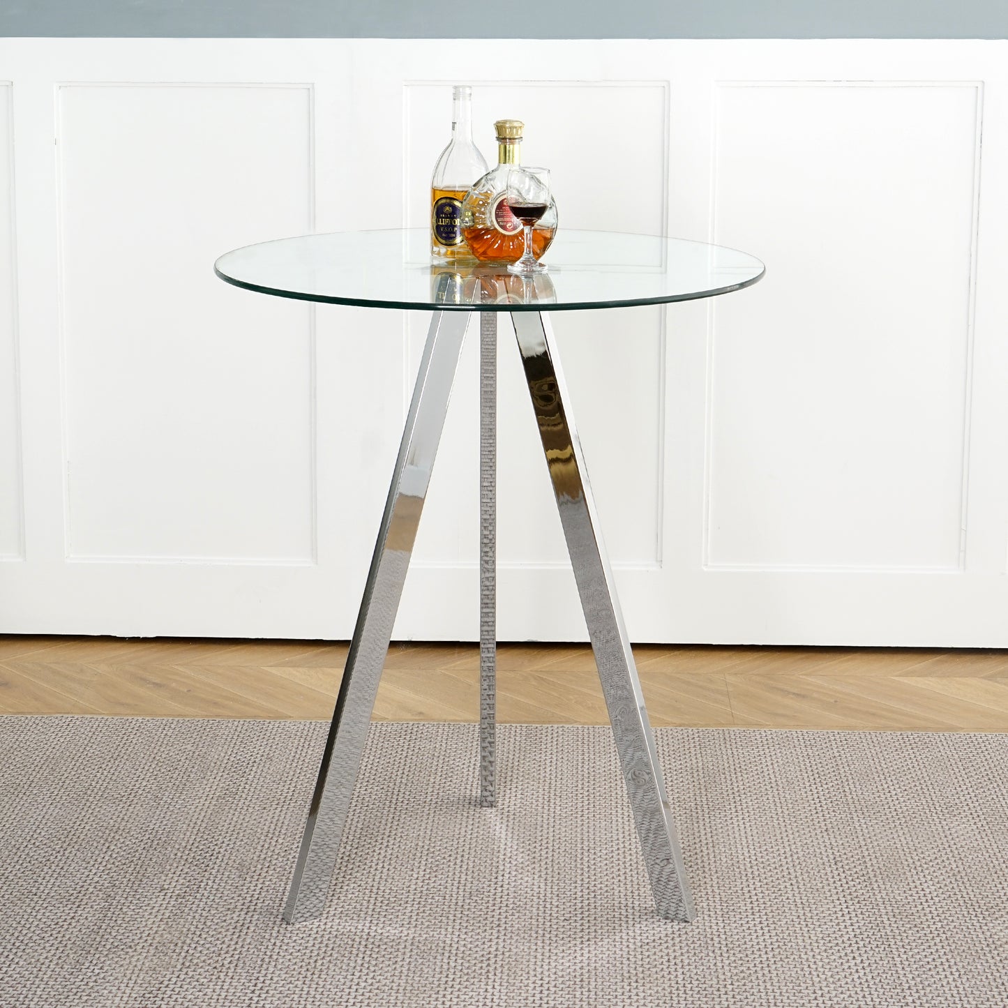 Sumdeal 31.5" Modern Round Glass Bar Table - Tempered Glass Top, Chrome Metal Legs, Clear Bar Table for Kitchen, Restaurant