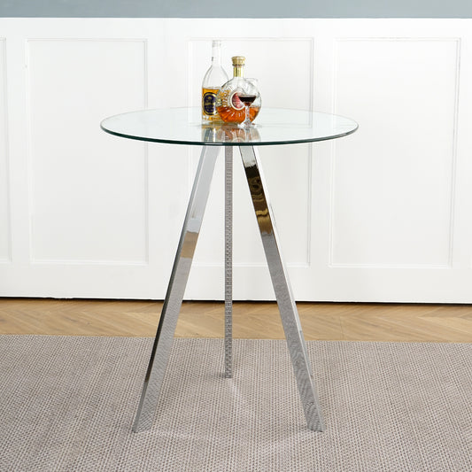 Sumdeal 31.5" Modern Round Glass Bar Table - Tempered Glass Top, Chrome Metal Legs, Clear Bar Table for Kitchen, Restaurant