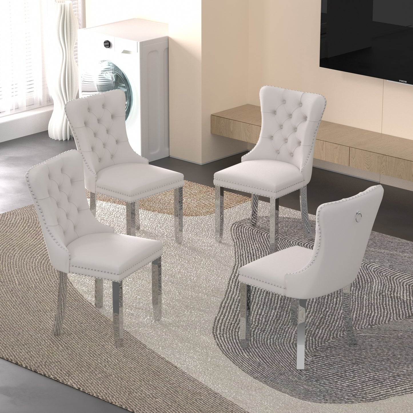Sumdeal Velvet Dining Chairs Set of 6, Tall Back Side Chair, Modern Upholstered High-end Tufted Side Chair with Button Back Ring