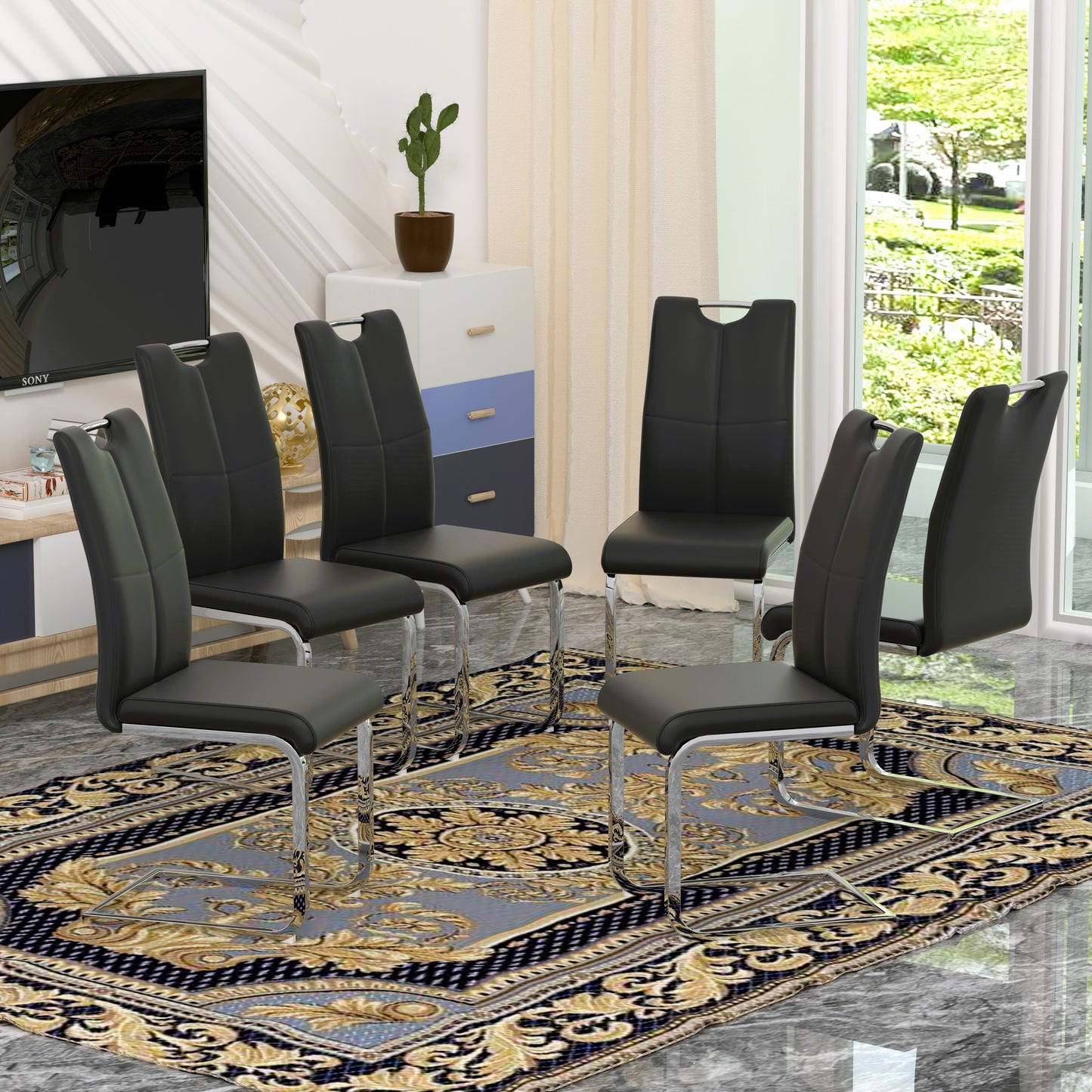 Sumdeal Modern Pu Leather Dining Chair with Handle and C-shaped Metal Legs
