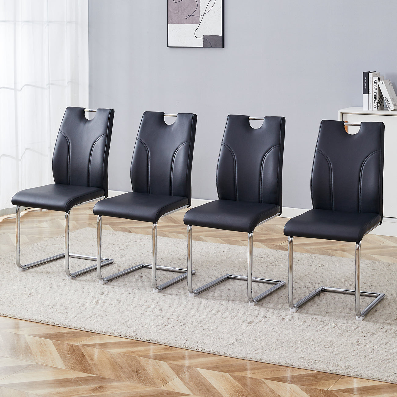 Sumdeal Modern Pu Leather Dining Chair Set with Silver C-shaped Metal Legs,Set of 2,Set of 4,Set of 6