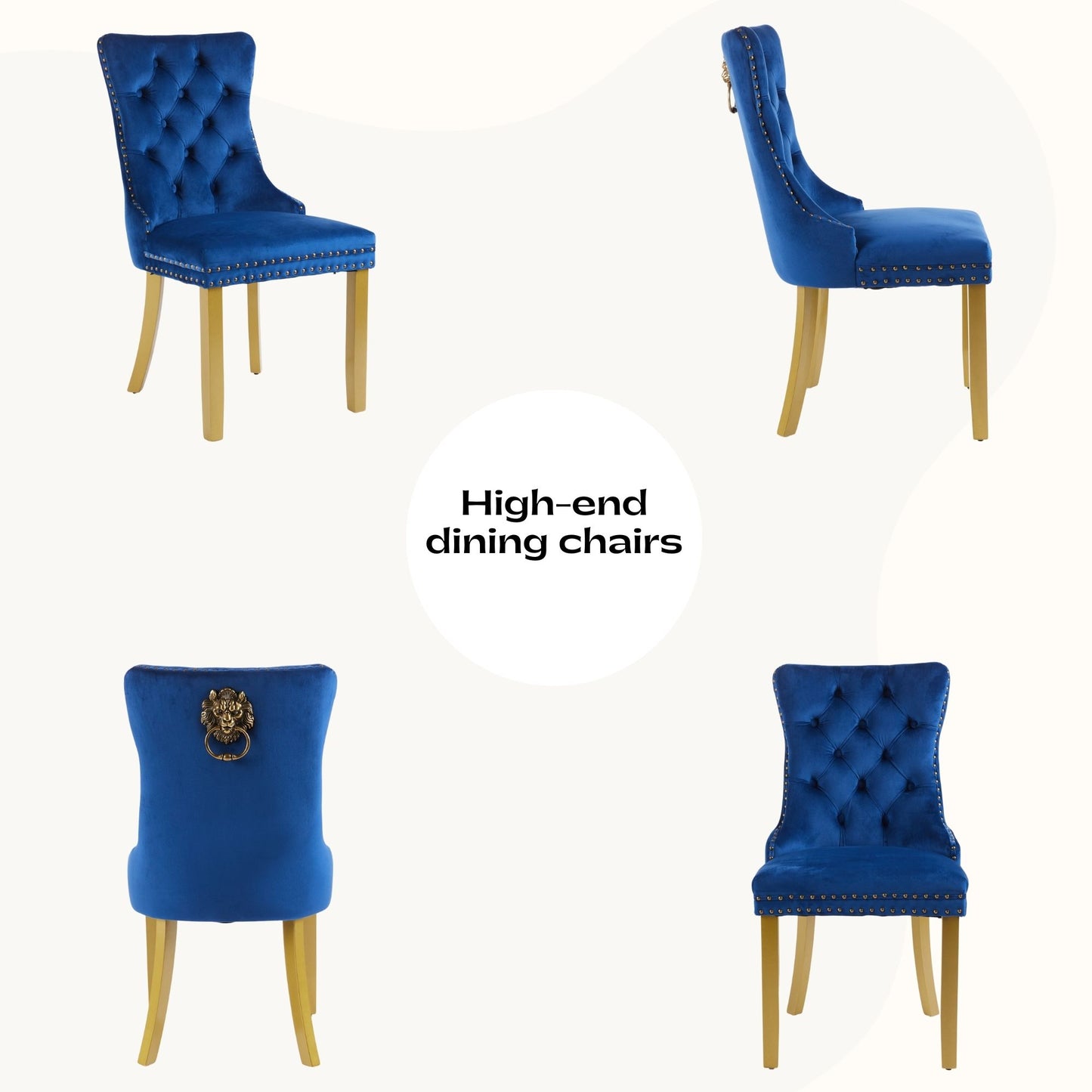 Sumdeal Mid-Century Modern Dining Chairs with Lion Head Pull Ring - High-End Tufted Velvet Upholstered Accent Chairs with Golden Legs & Nailhead Trim