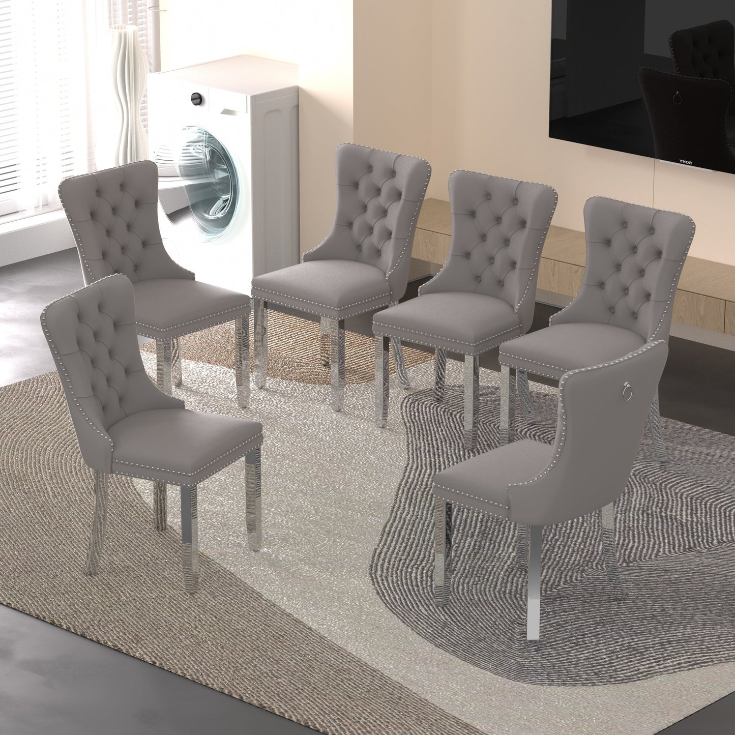 Sumdeal Velvet Dining Chairs Set of 6, Tall Back Side Chair, Modern Upholstered High-end Tufted Side Chair with Button Back Ring