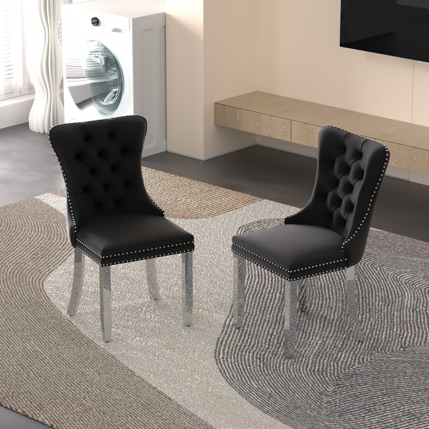Sumdeal Velvet Dining Chairs Set of 6, Tall Back Side Chair, Modern Upholstered High-end Tufted Side Chair with Button Back Ring