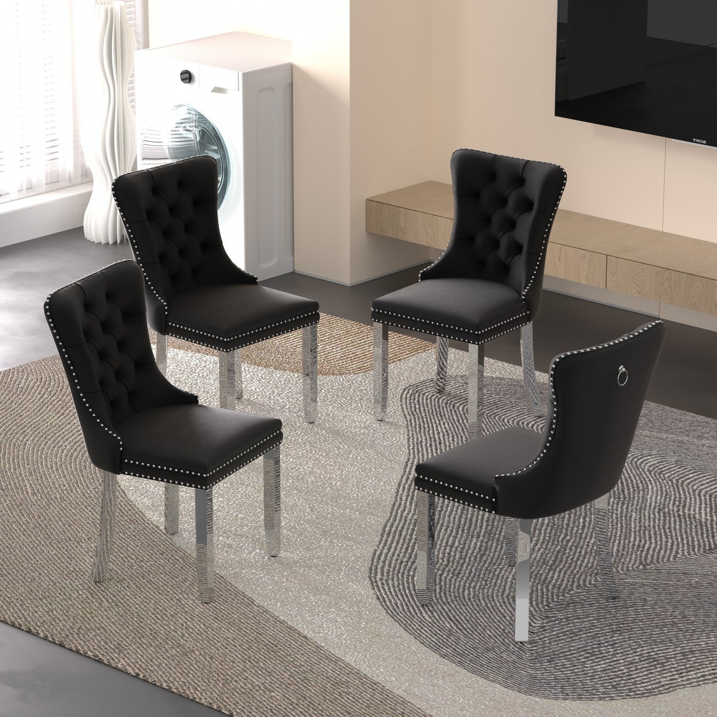 Sumdeal Velvet Dining Chairs Set of 6, Tall Back Side Chair, Modern Upholstered High-end Tufted Side Chair with Button Back Ring