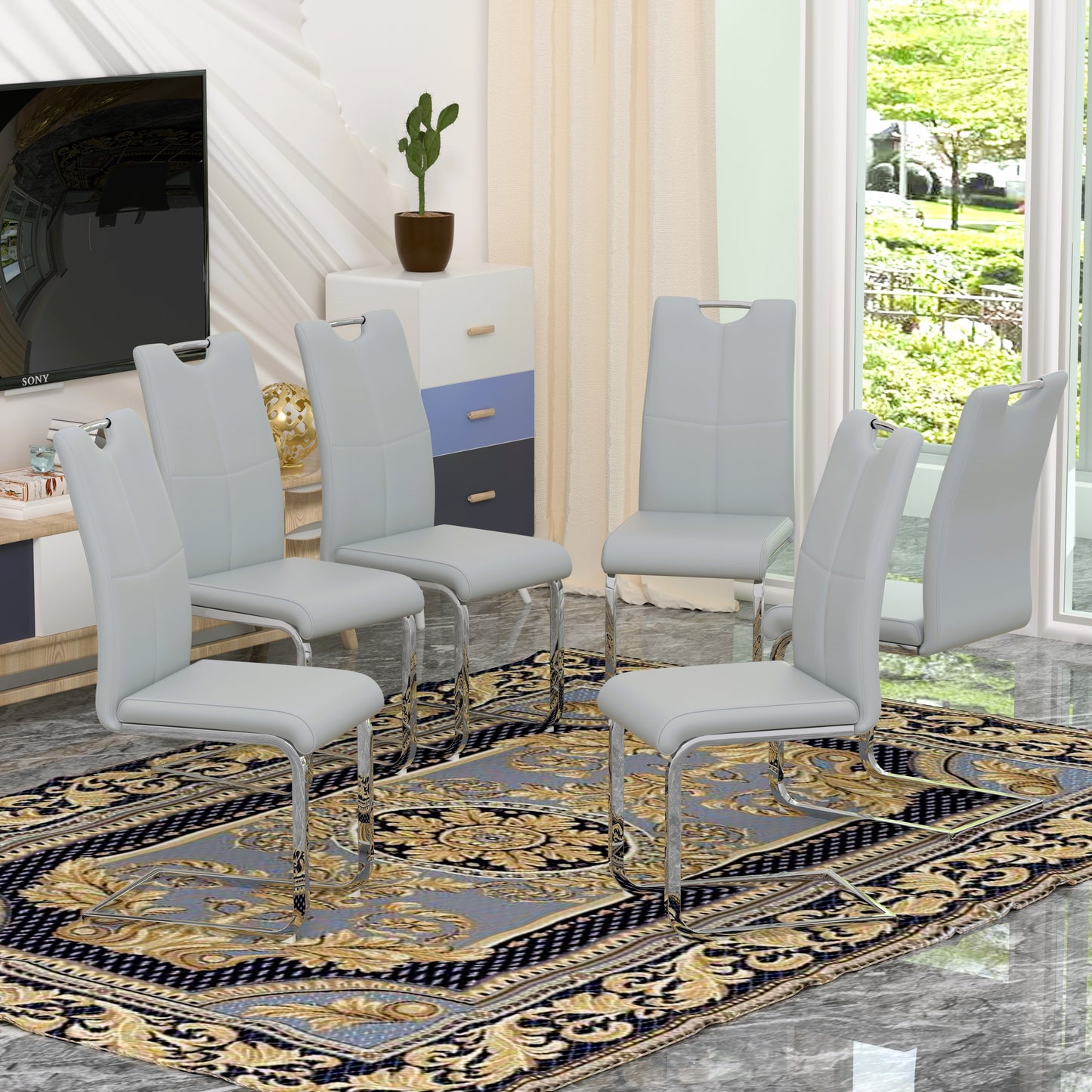 Sumdeal Modern Pu Leather Dining Chair with Handle and C-shaped Metal Legs