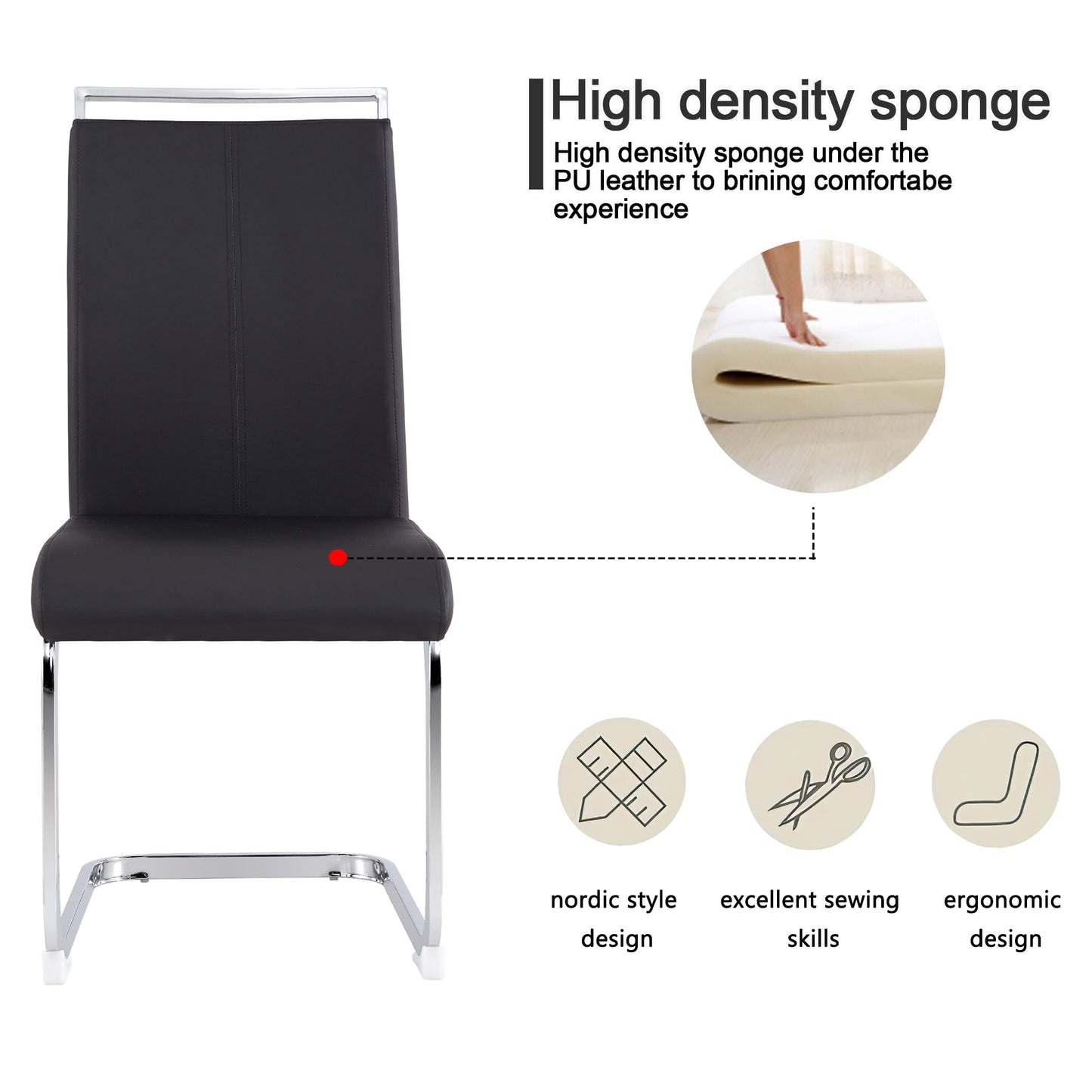 Sumdeal Modern C-shape Metal Leg Dining Chairs Set of 4,Modern Dining Chairs with Metal frame leg with High Density Sponge Leather,Dining Chairs with Silver Leg for Dining Room,Kitchen,Living Room