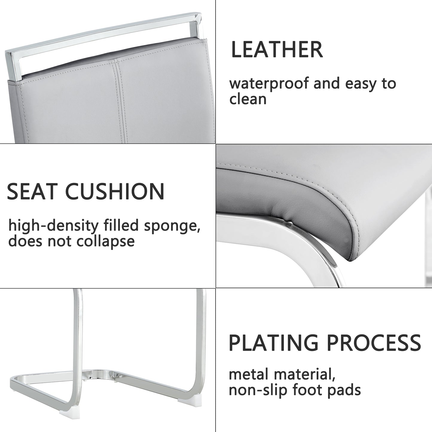 Sumdeal Modern C-shape Metal Leg Dining Chairs Set of 4,Modern Dining Chairs with Metal frame leg with High Density Sponge Leather,Dining Chairs with Silver Leg for Dining Room,Kitchen,Living Room