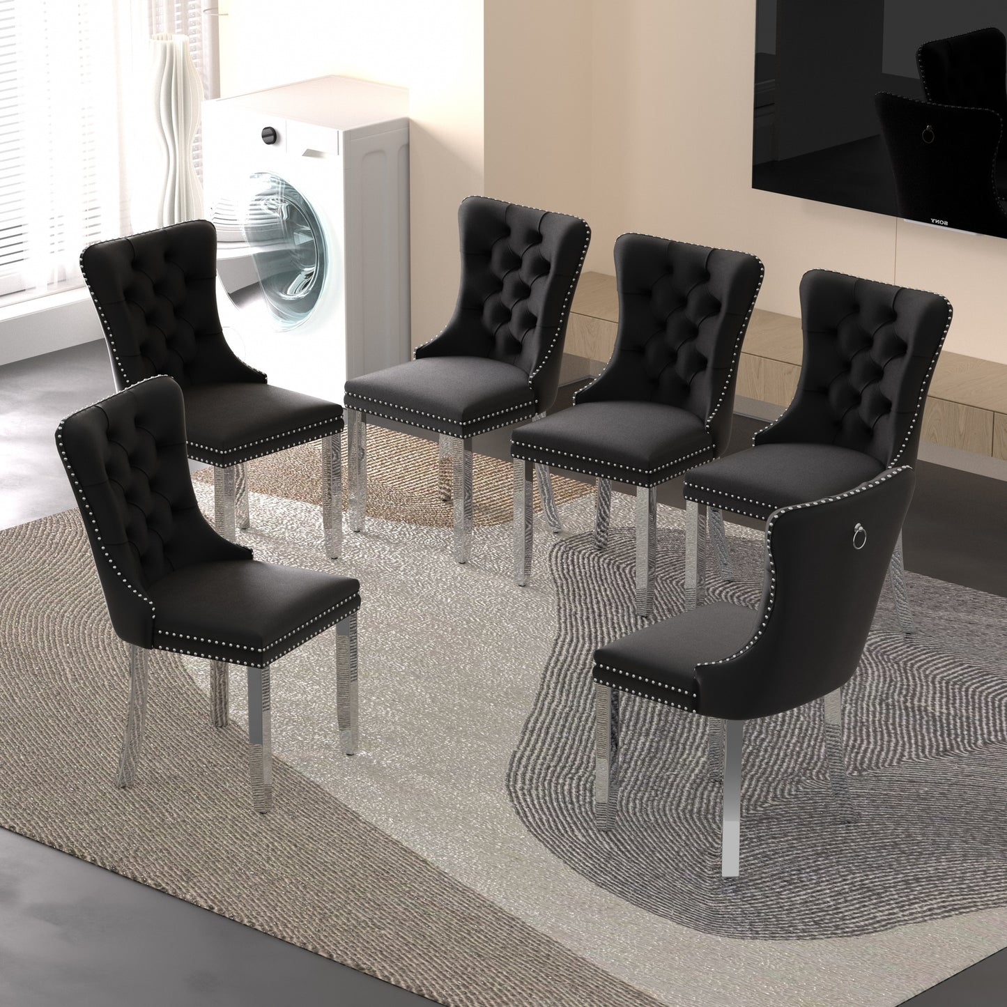 Sumdeal Velvet Dining Chairs Set of 6, Tall Back Side Chair, Modern Upholstered High-end Tufted Side Chair with Button Back Ring