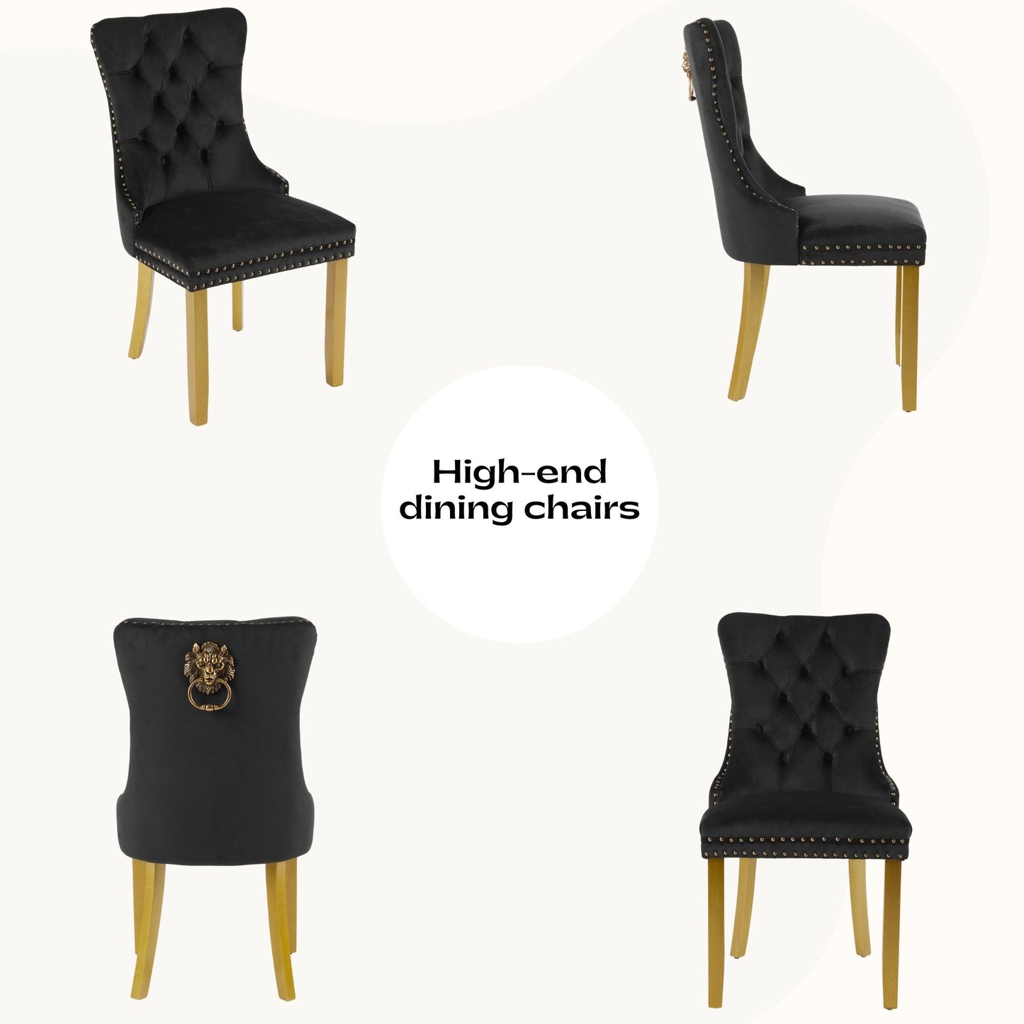 Sumdeal Mid-Century Modern Dining Chairs with Lion Head Pull Ring - High-End Tufted Velvet Upholstered Accent Chairs with Golden Legs & Nailhead Trim