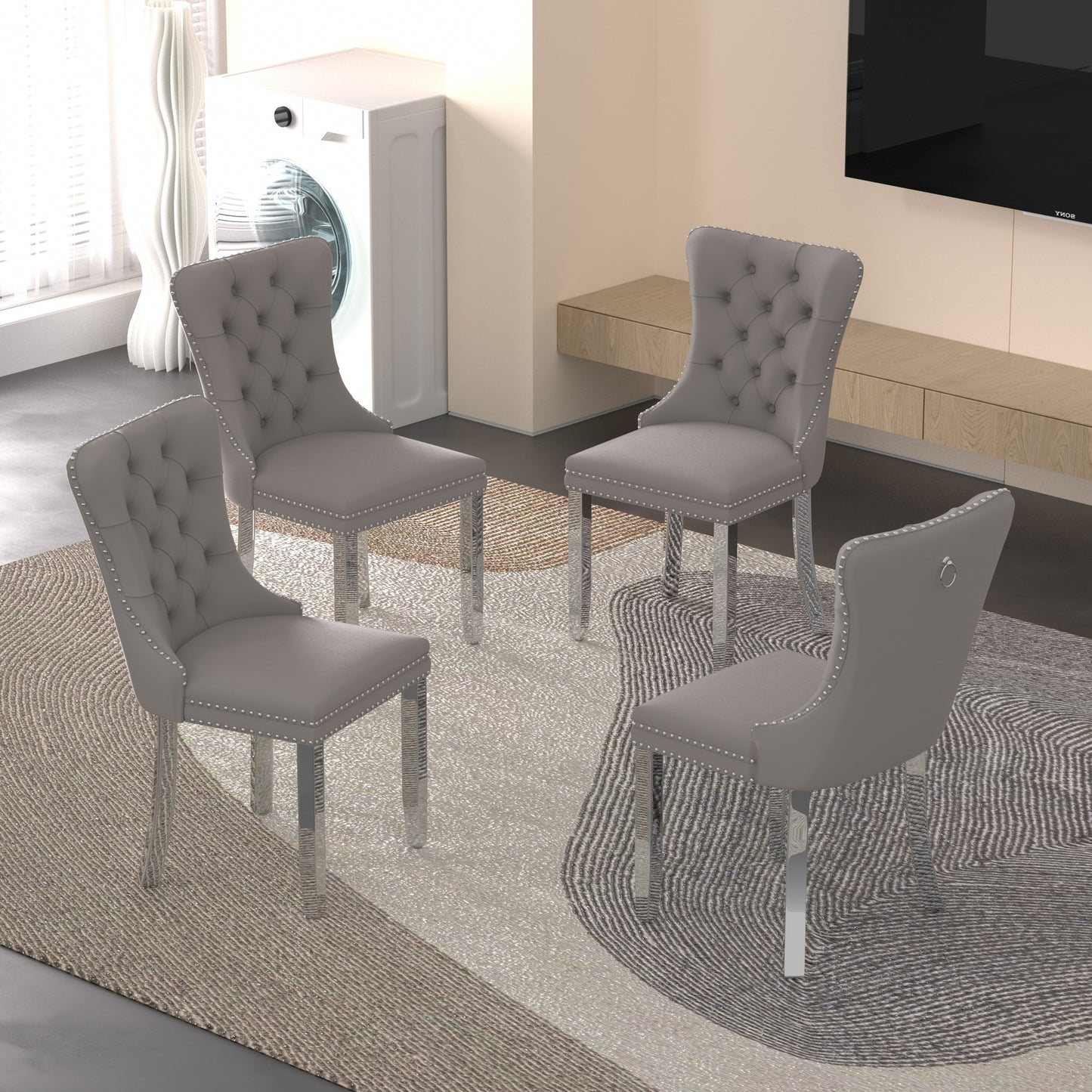 Sumdeal Velvet Dining Chairs Set of 6, Tall Back Side Chair, Modern Upholstered High-end Tufted Side Chair with Button Back Ring