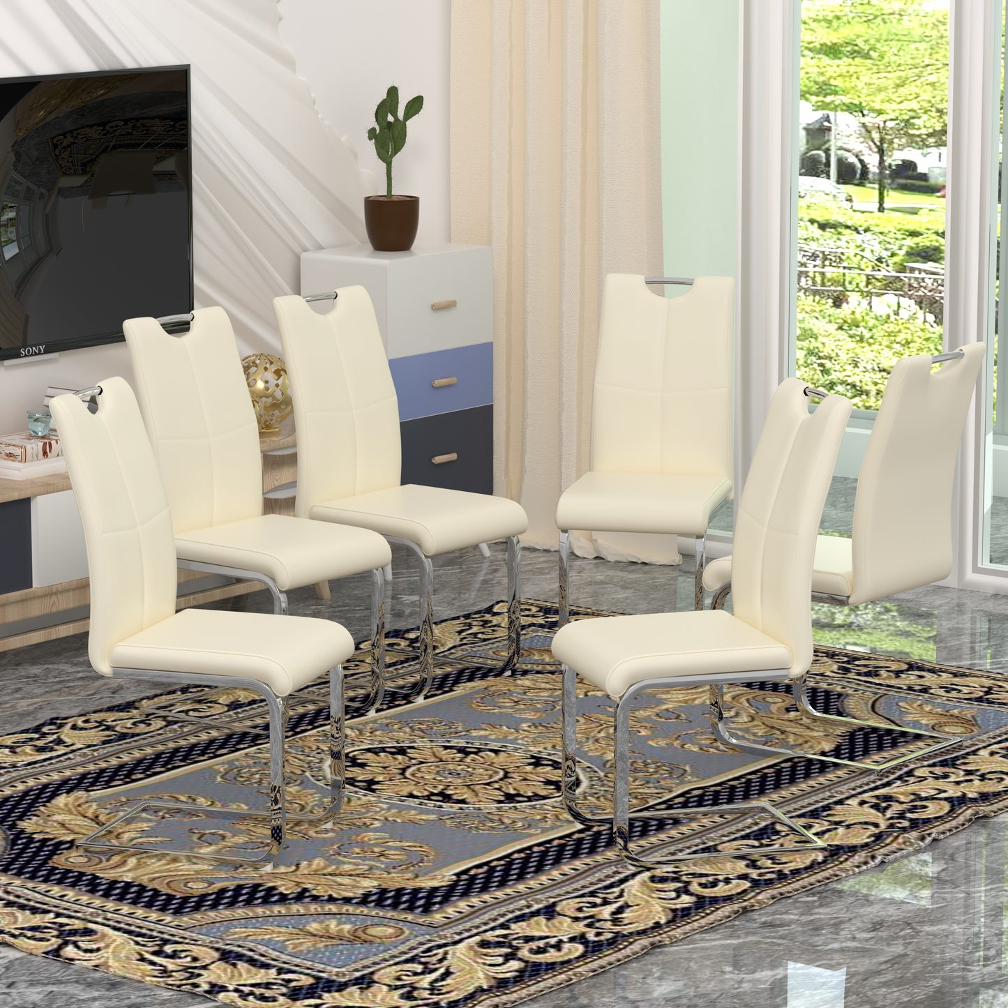 Sumdeal Modern Pu Leather Dining Chair with Handle and C-shaped Metal Legs