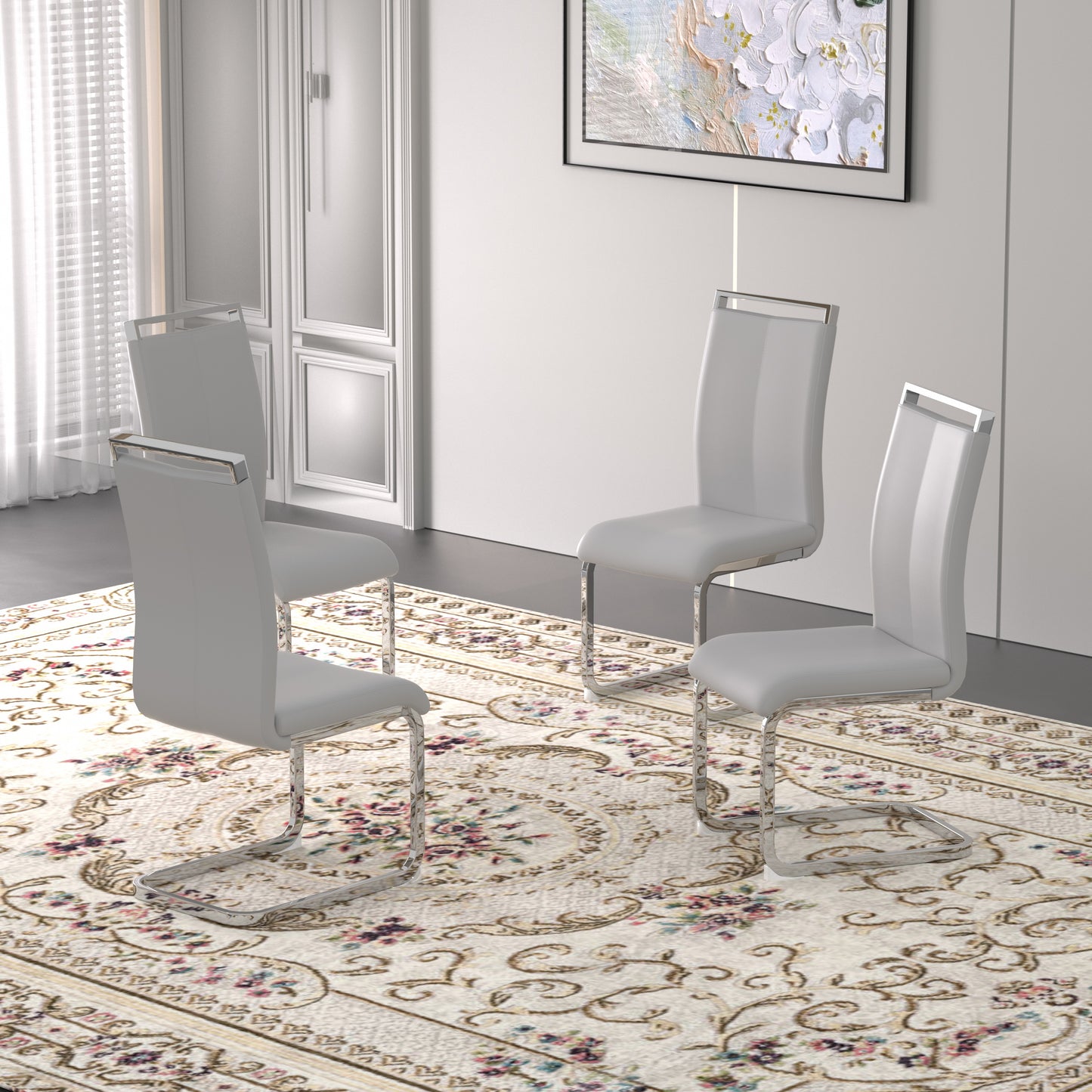 Sumdeal Modern C-shape Metal Leg Dining Chairs Set of 4,Modern Dining Chairs with Metal frame leg with High Density Sponge Leather,Dining Chairs with Silver Leg for Dining Room,Kitchen,Living Room