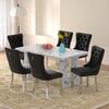 Sumdeal 64.5" Modern Faux Marble Dining Table Room Set,Dining Table with Velvet Dining Chairs,Faux Marble Table with Dining Chairs with Silver Leg,Dining Table sets for 4,Dining Room Sets for 6
