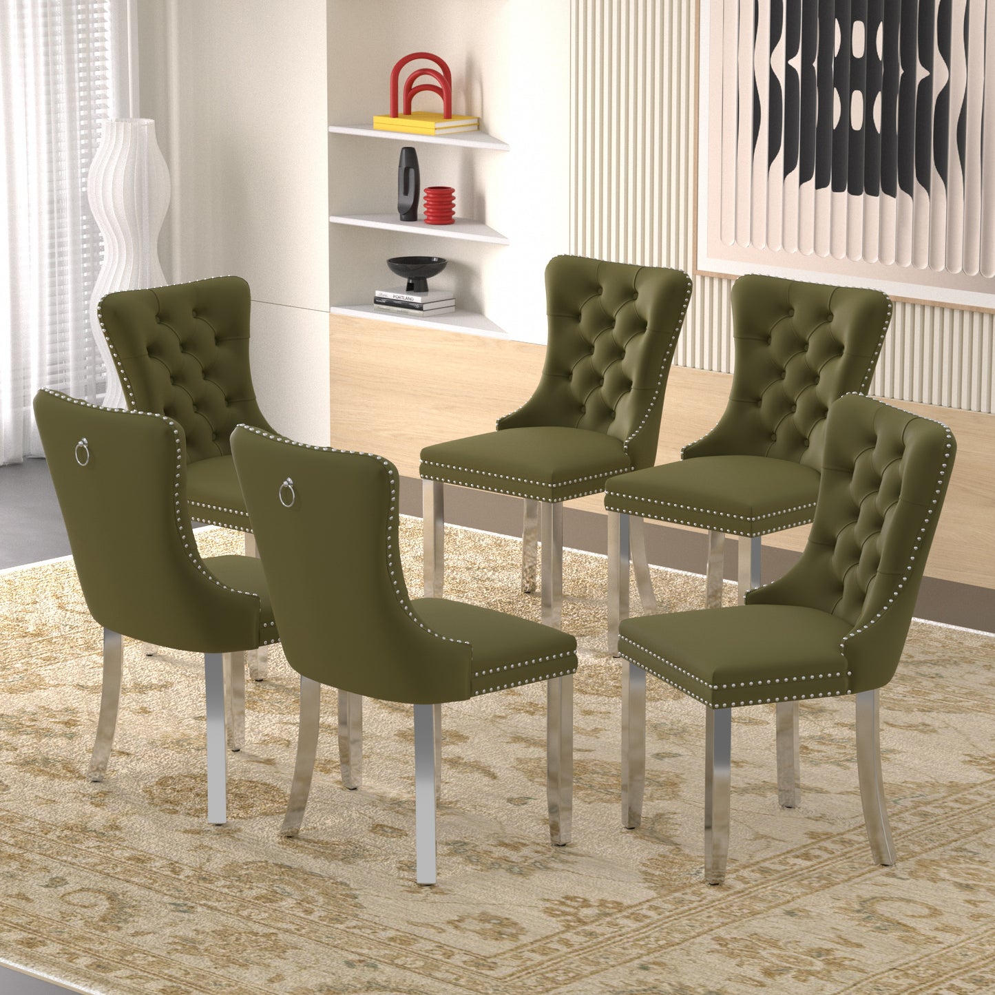 Sumdeal Velvet Dining Chairs Set of 6, Tall Back Side Chair, Modern Upholstered High-end Tufted Side Chair with Button Back Ring