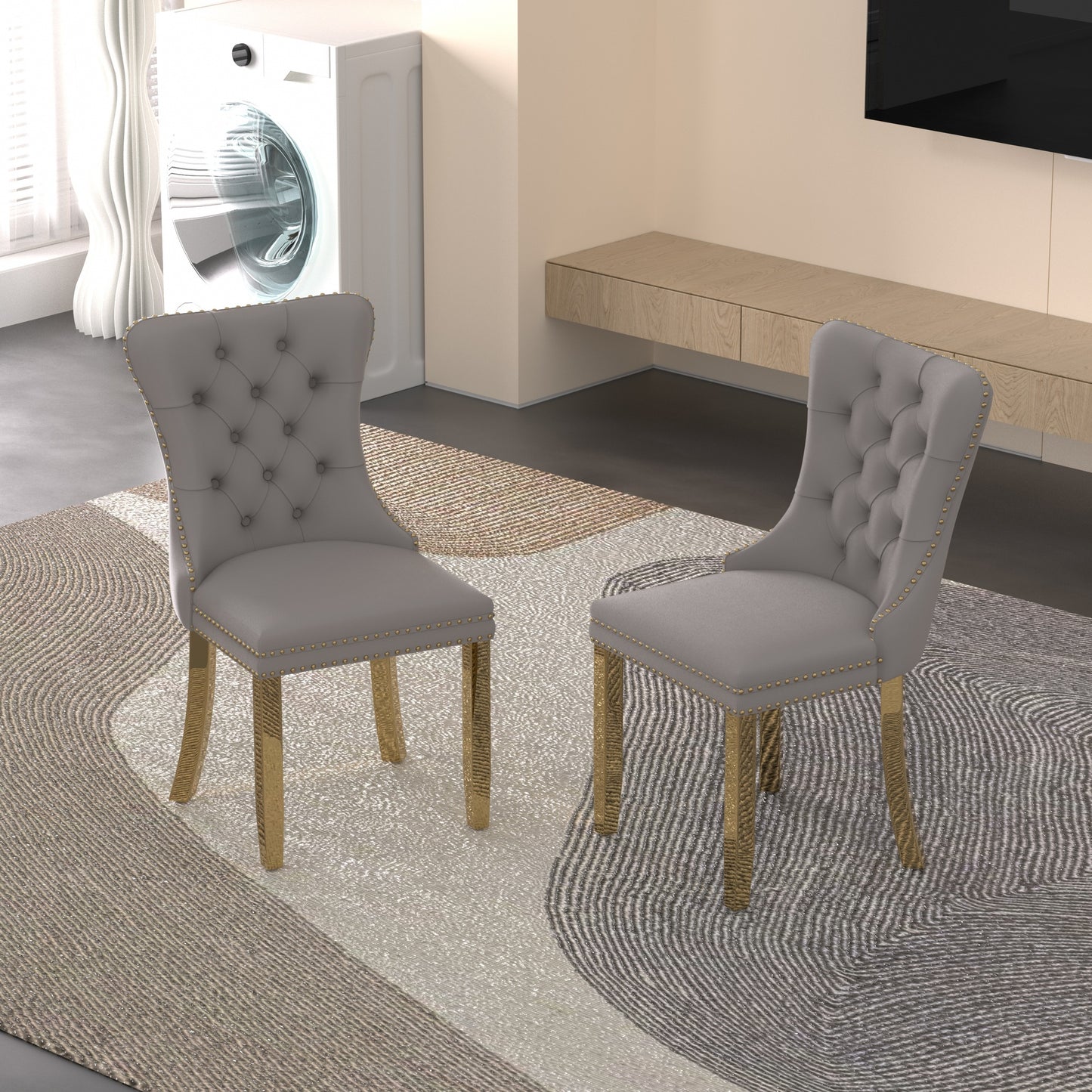 Sumdeal Velvet Dining Chairs Set of 6, Tall Back Side Chair, Modern Upholstered High-end Tufted Side Chair with Button Back Ring