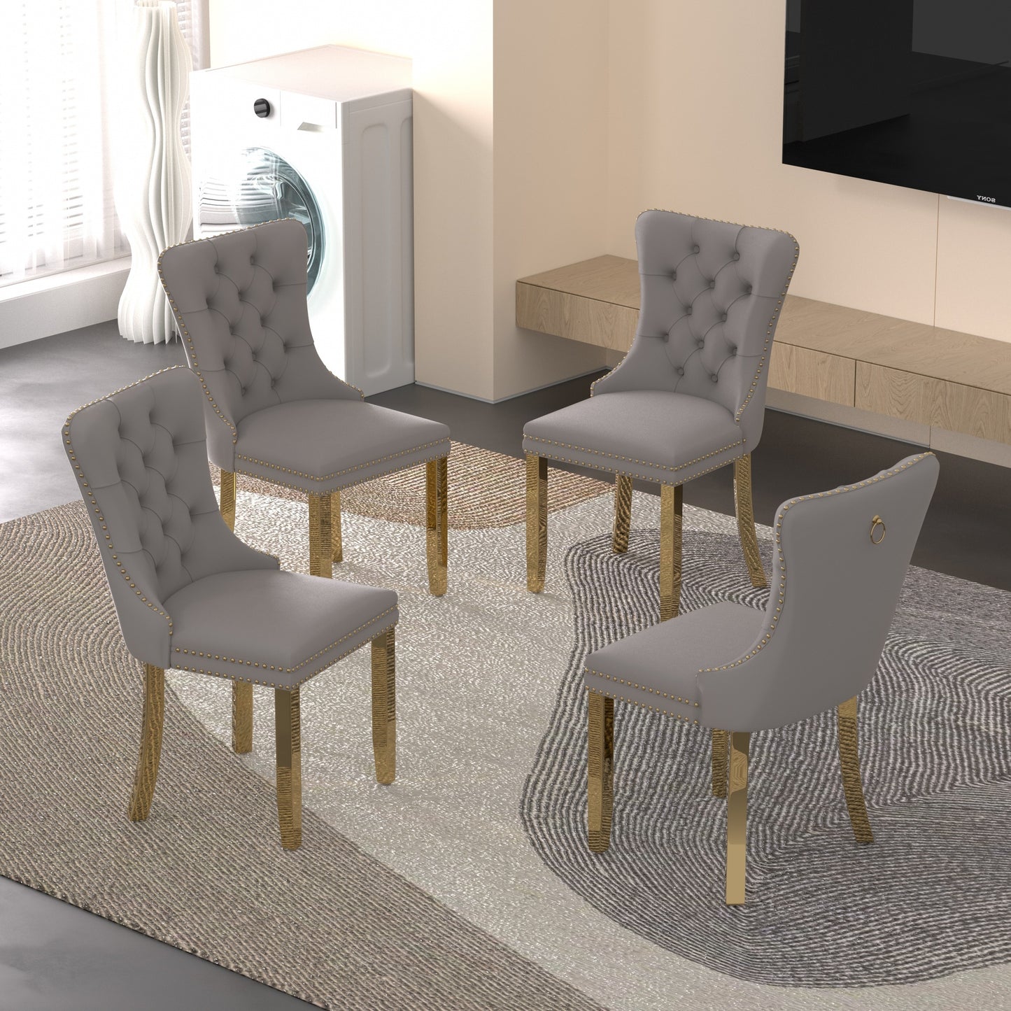 Sumdeal Velvet Dining Chairs Set of 6, Tall Back Side Chair, Modern Upholstered High-end Tufted Side Chair with Button Back Ring