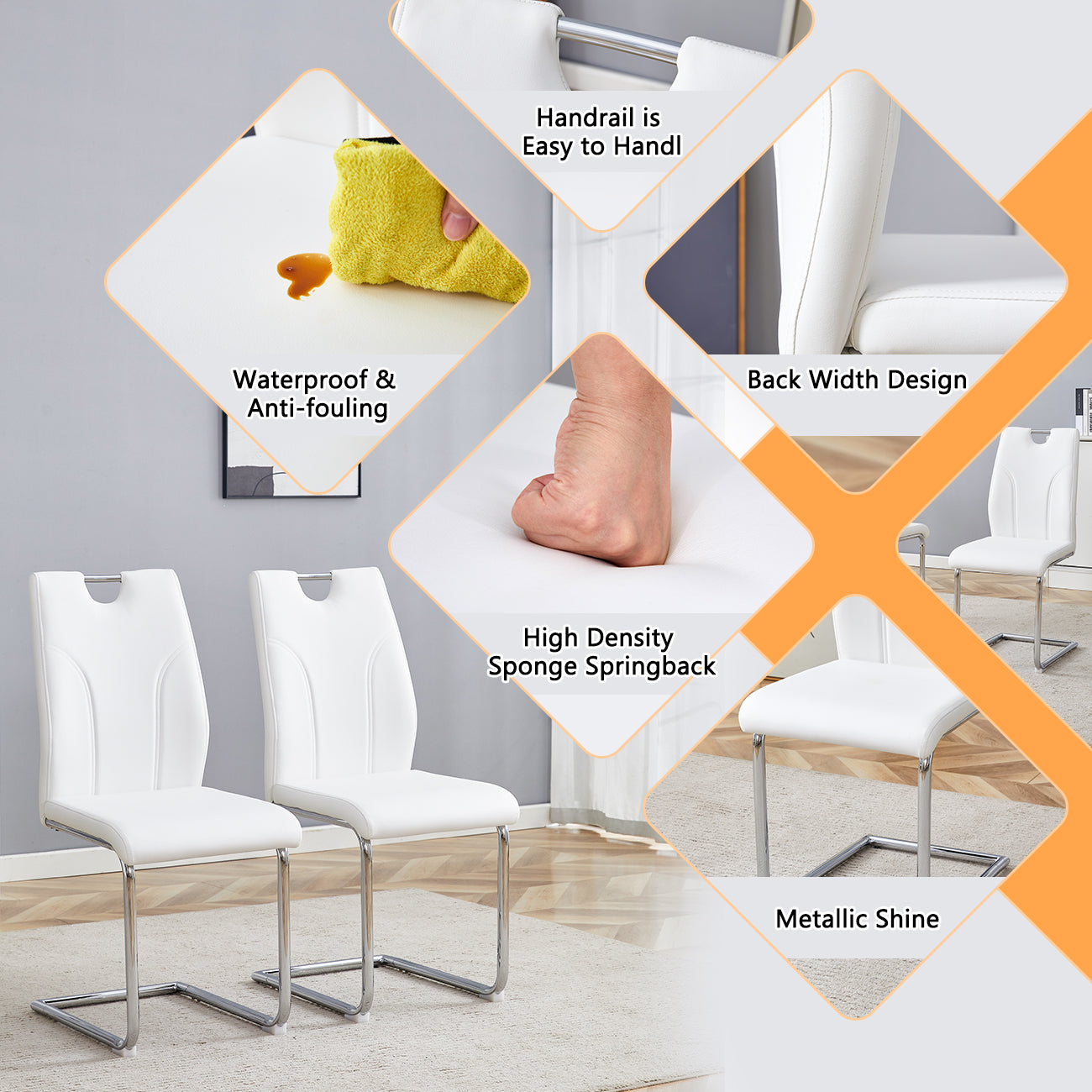 Sumdeal Modern Pu Leather Dining Chair Set with Silver C-shaped Metal Legs,Set of 2,Set of 4,Set of 6