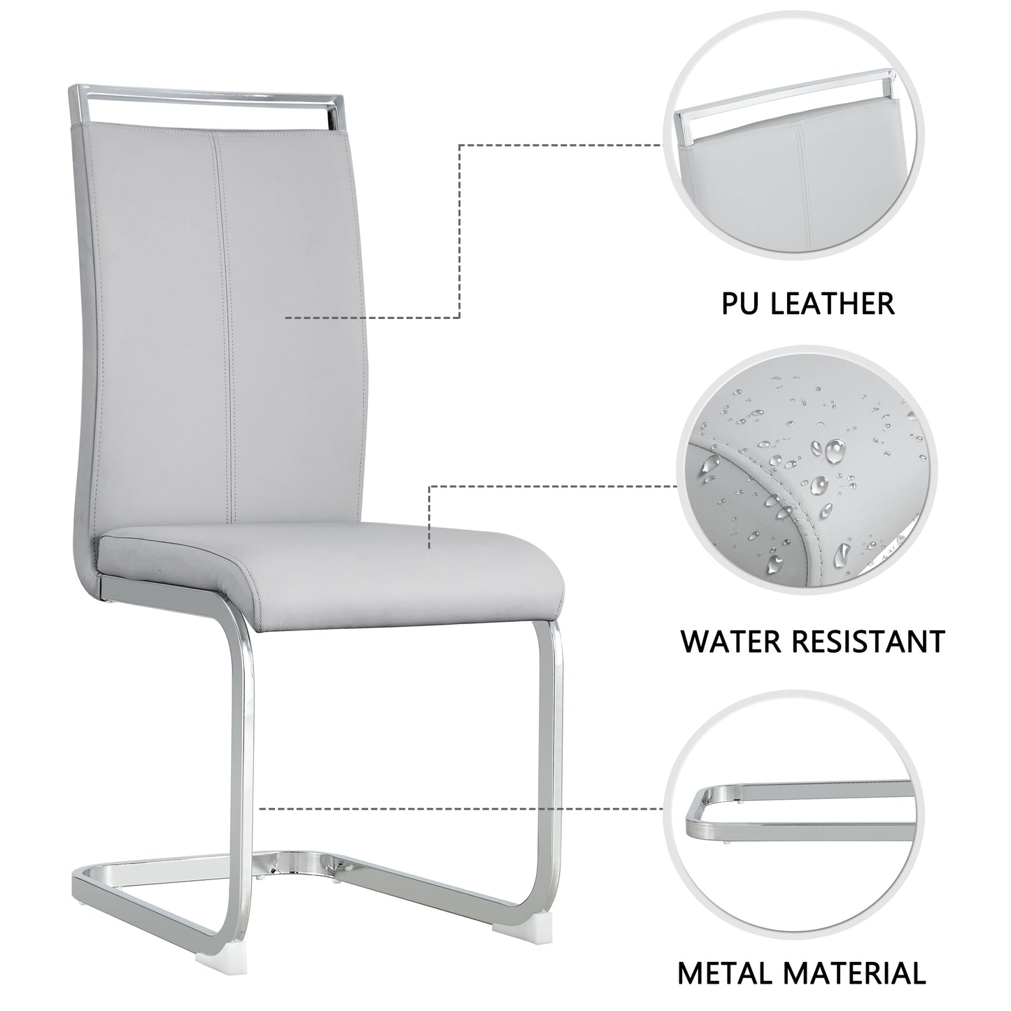 Sumdeal Modern C-shape Metal Leg Dining Chairs Set of 4,Modern Dining Chairs with Metal frame leg with High Density Sponge Leather,Dining Chairs with Silver Leg for Dining Room,Kitchen,Living Room