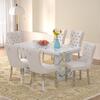 Sumdeal 64.5" Modern Faux Marble Dining Table Room Set,Dining Table with Velvet Dining Chairs,Faux Marble Table with Dining Chairs with Silver Leg,Dining Table sets for 4,Dining Room Sets for 6
