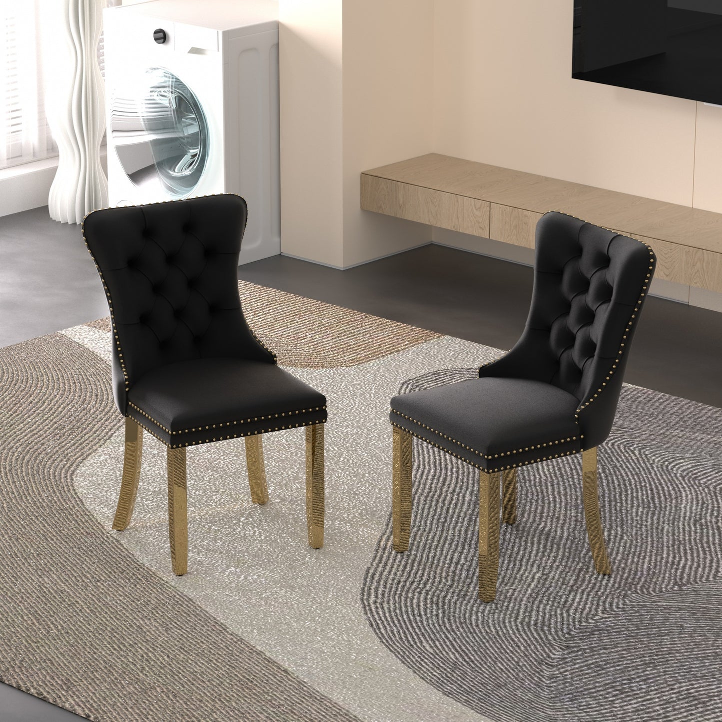 Sumdeal Velvet Dining Chairs Set of 6, Tall Back Side Chair, Modern Upholstered High-end Tufted Side Chair with Button Back Ring