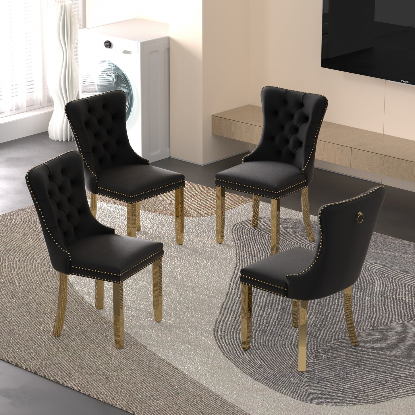 Sumdeal Velvet Dining Chairs Set of 6, Tall Back Side Chair, Modern Upholstered High-end Tufted Side Chair with Button Back Ring