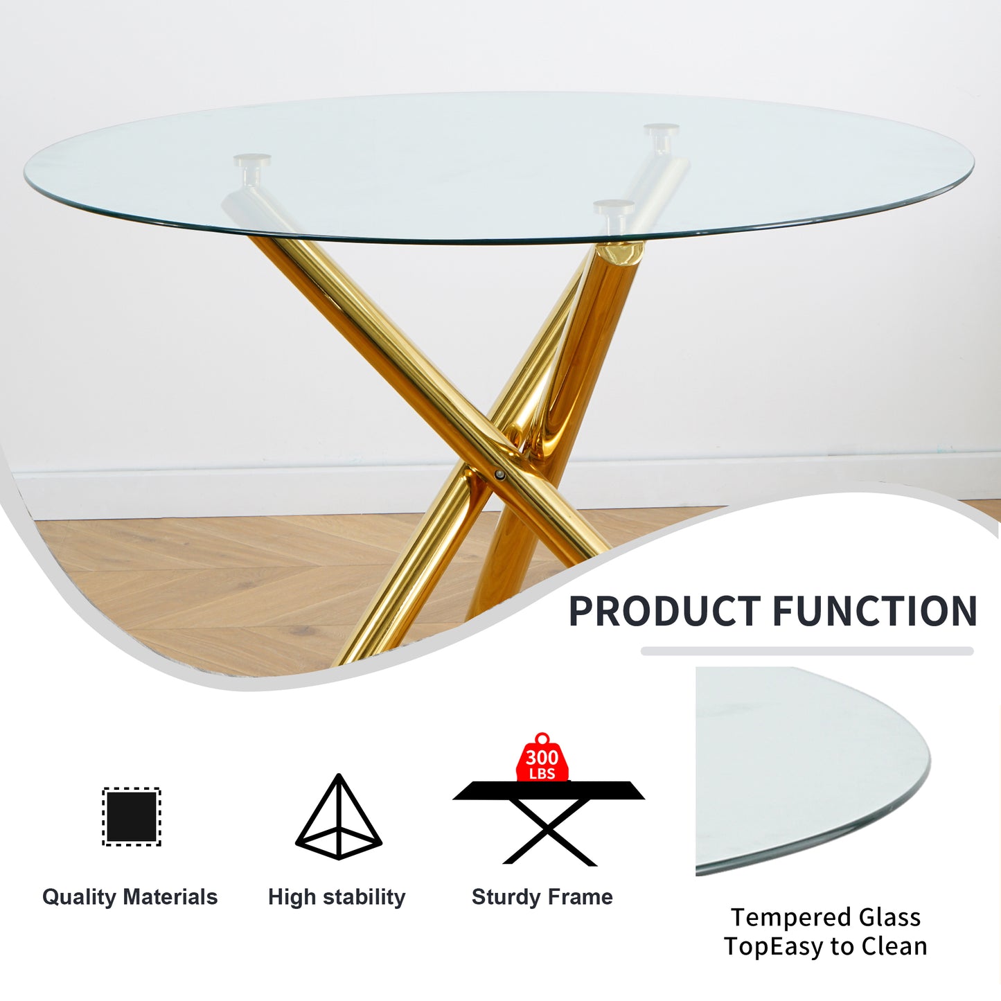 Sumdeal Modern 47" Round Glass Dining Table with Cylindrical legs