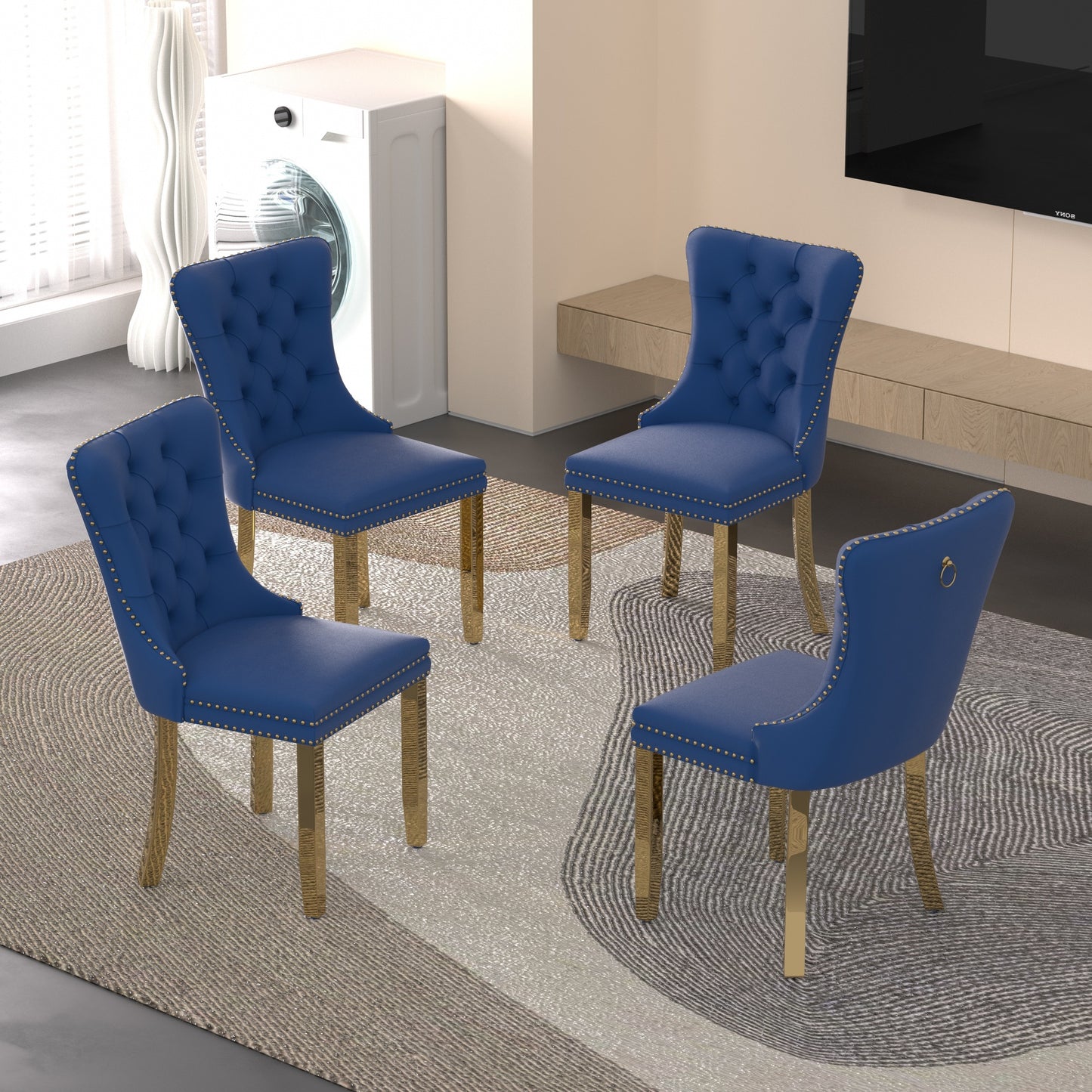 Sumdeal Velvet Dining Chairs Set of 6, Tall Back Side Chair, Modern Upholstered High-end Tufted Side Chair with Button Back Ring