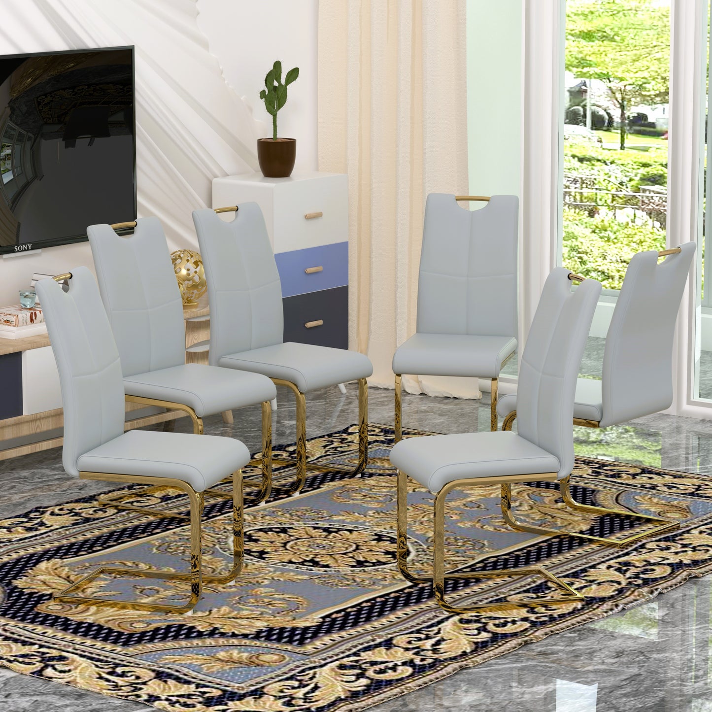 Sumdeal Modern Pu Leather Dining Chair with Handle and C-shaped Metal Legs