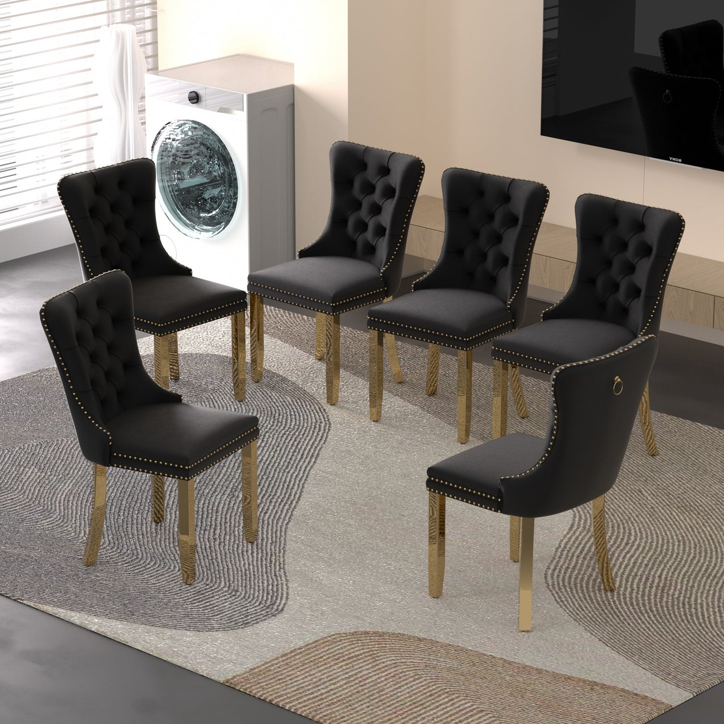 Sumdeal Velvet Dining Chairs Set of 6, Tall Back Side Chair, Modern Upholstered High-end Tufted Side Chair with Button Back Ring