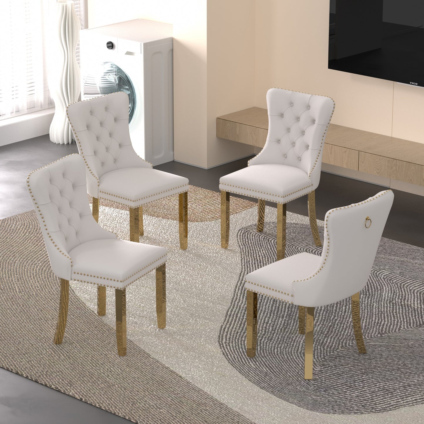 Sumdeal Velvet Dining Chairs Set of 6, Tall Back Side Chair, Modern Upholstered High-end Tufted Side Chair with Button Back Ring
