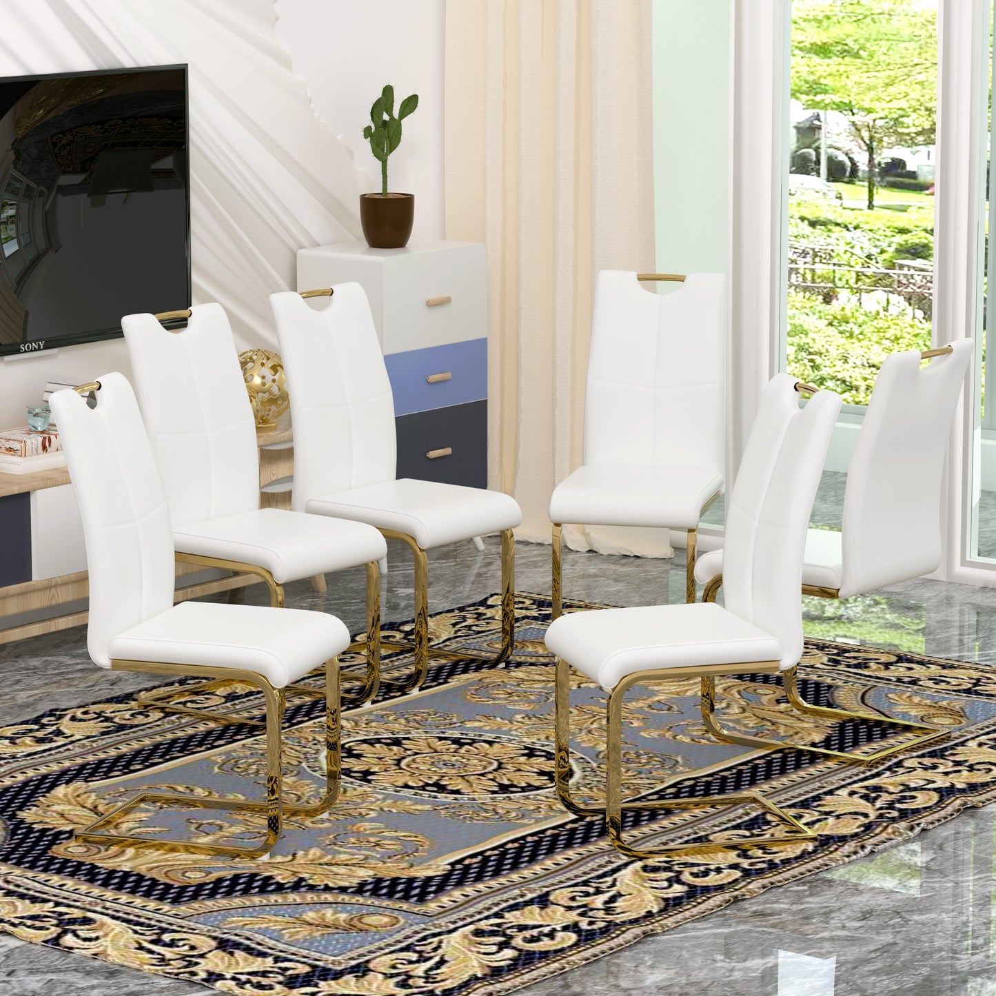 Sumdeal Modern Pu Leather Dining Chair with Handle and C-shaped Metal Legs