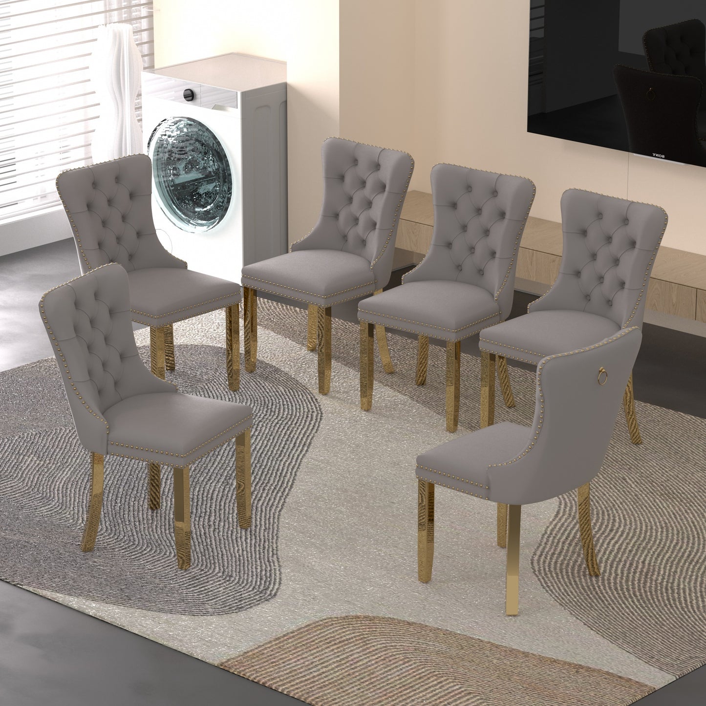 Sumdeal Velvet Dining Chairs Set of 6, Tall Back Side Chair, Modern Upholstered High-end Tufted Side Chair with Button Back Ring